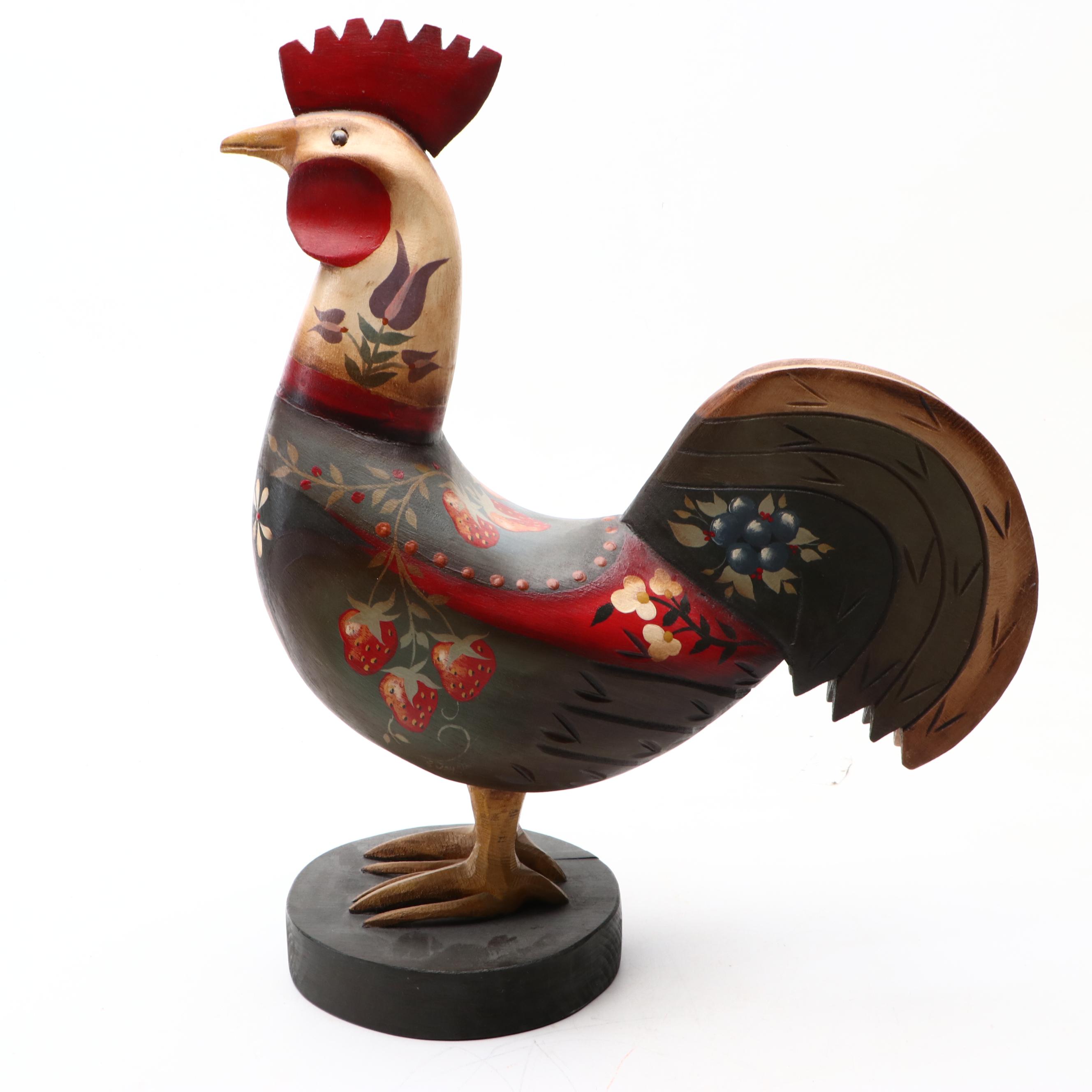Canadian Hand-Painted Carved Wood Pennsylvania Dutch Style Rooster
