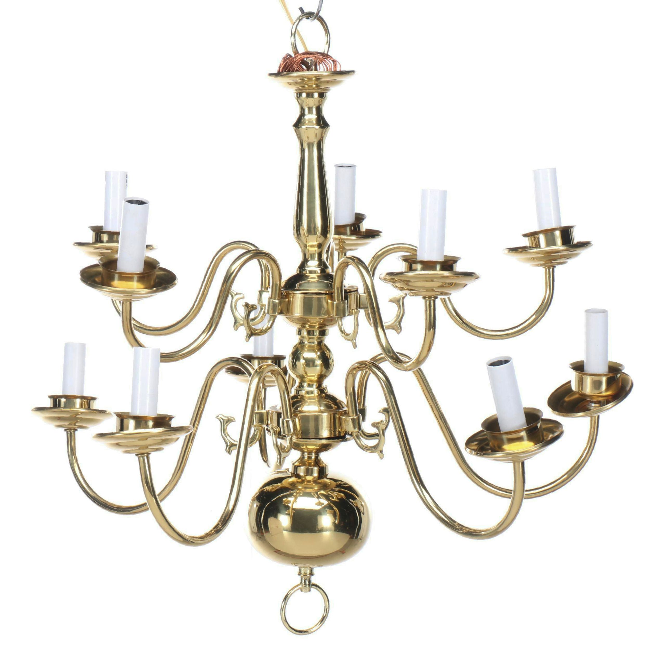 Prestigeline Dutch Baroque Polished Brass Ten-Arm Chandelier