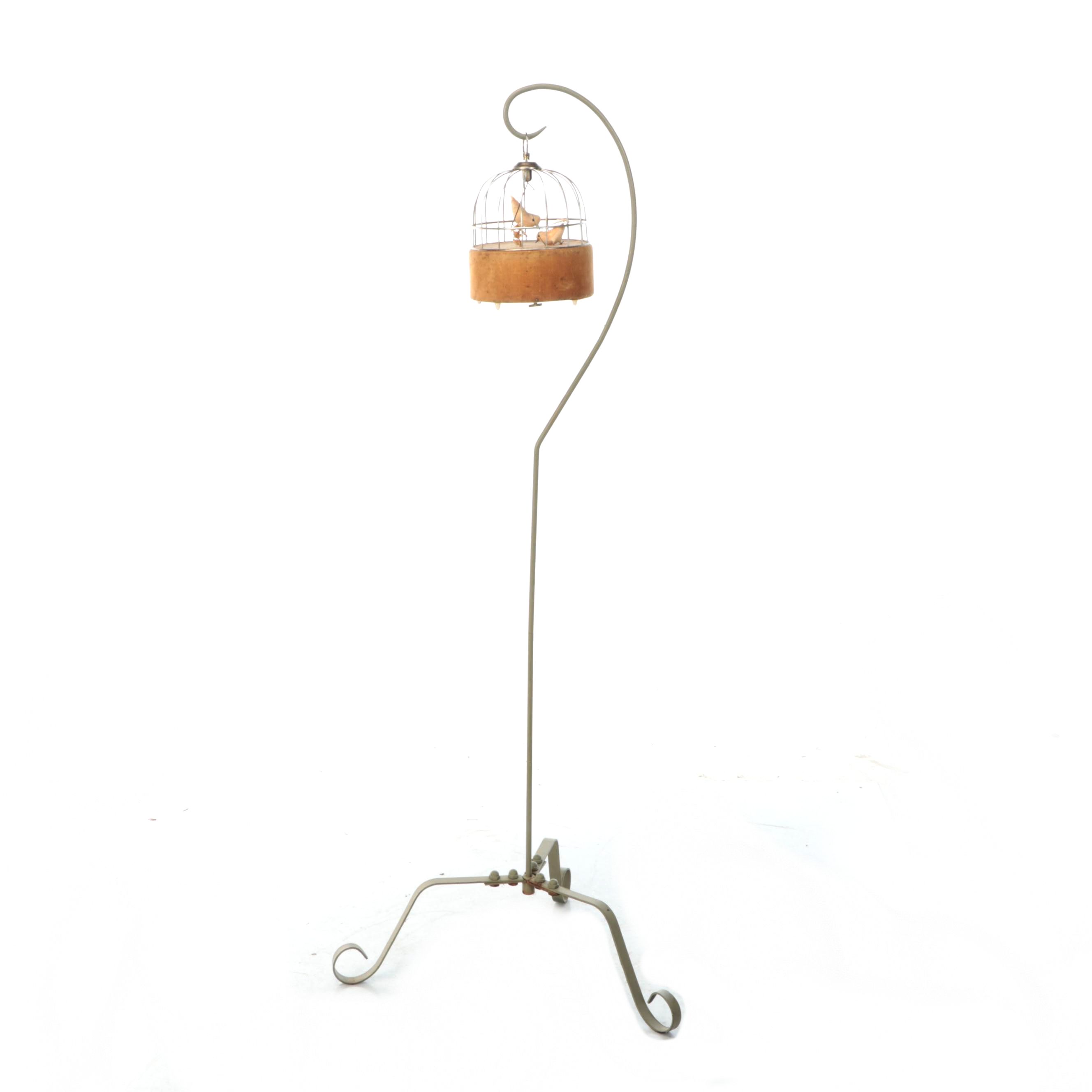 Musical Metal Birdcage with Faux Birds
