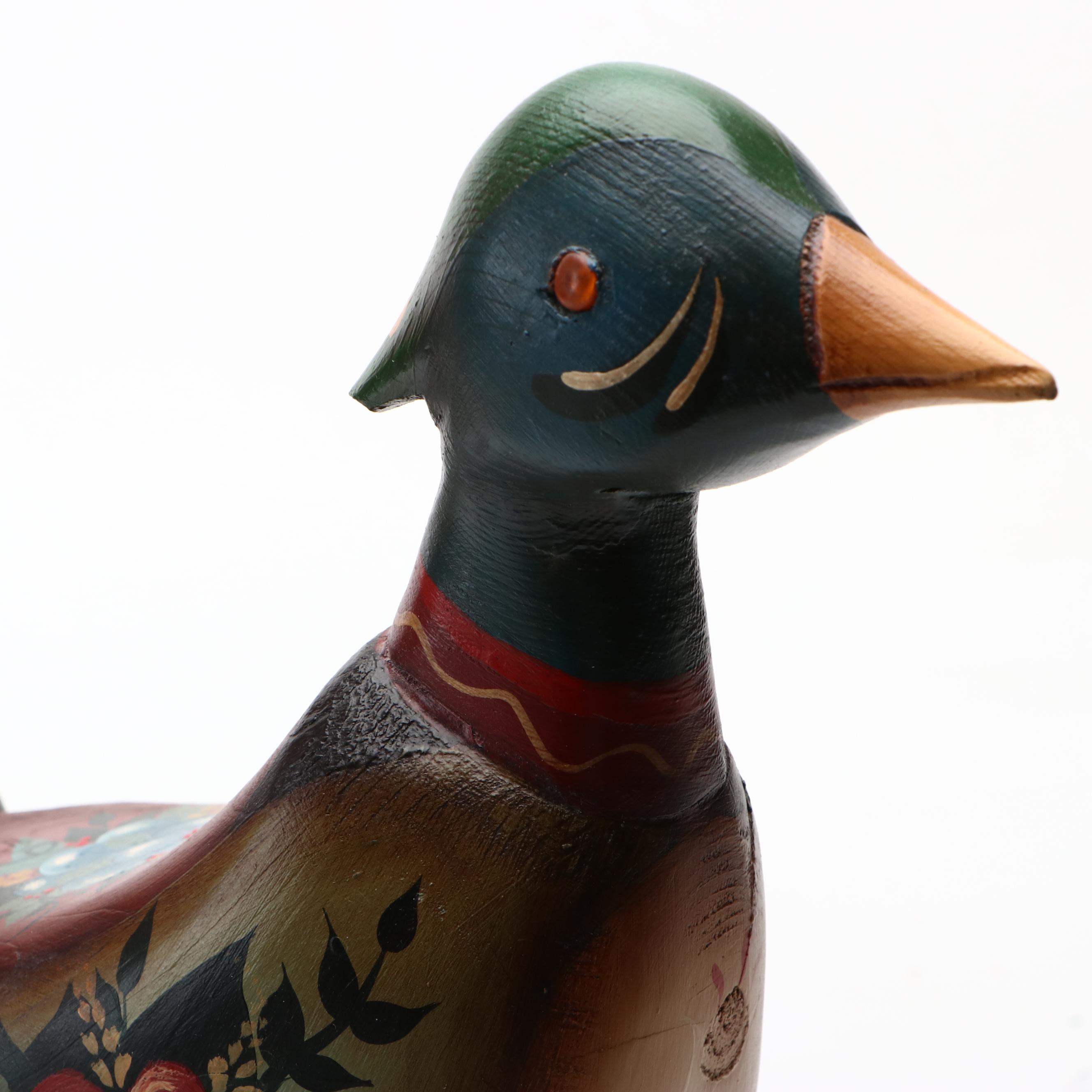 Pennsylvania Dutch Style Hand-Painted Carved Wood Pheasant