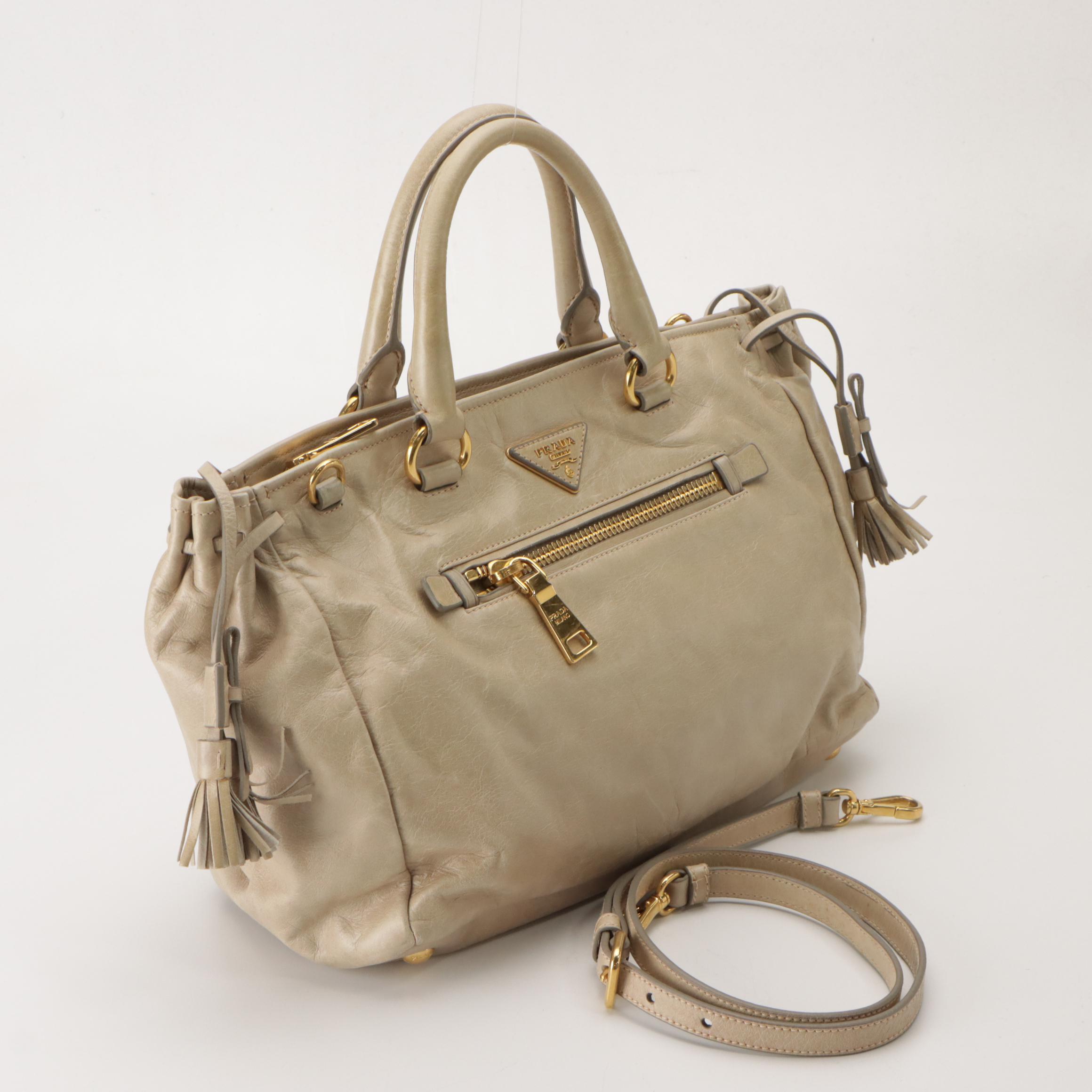 Prada Side Drawstring Tassel Two-Way Shoulder Bag in Crinkled Leather