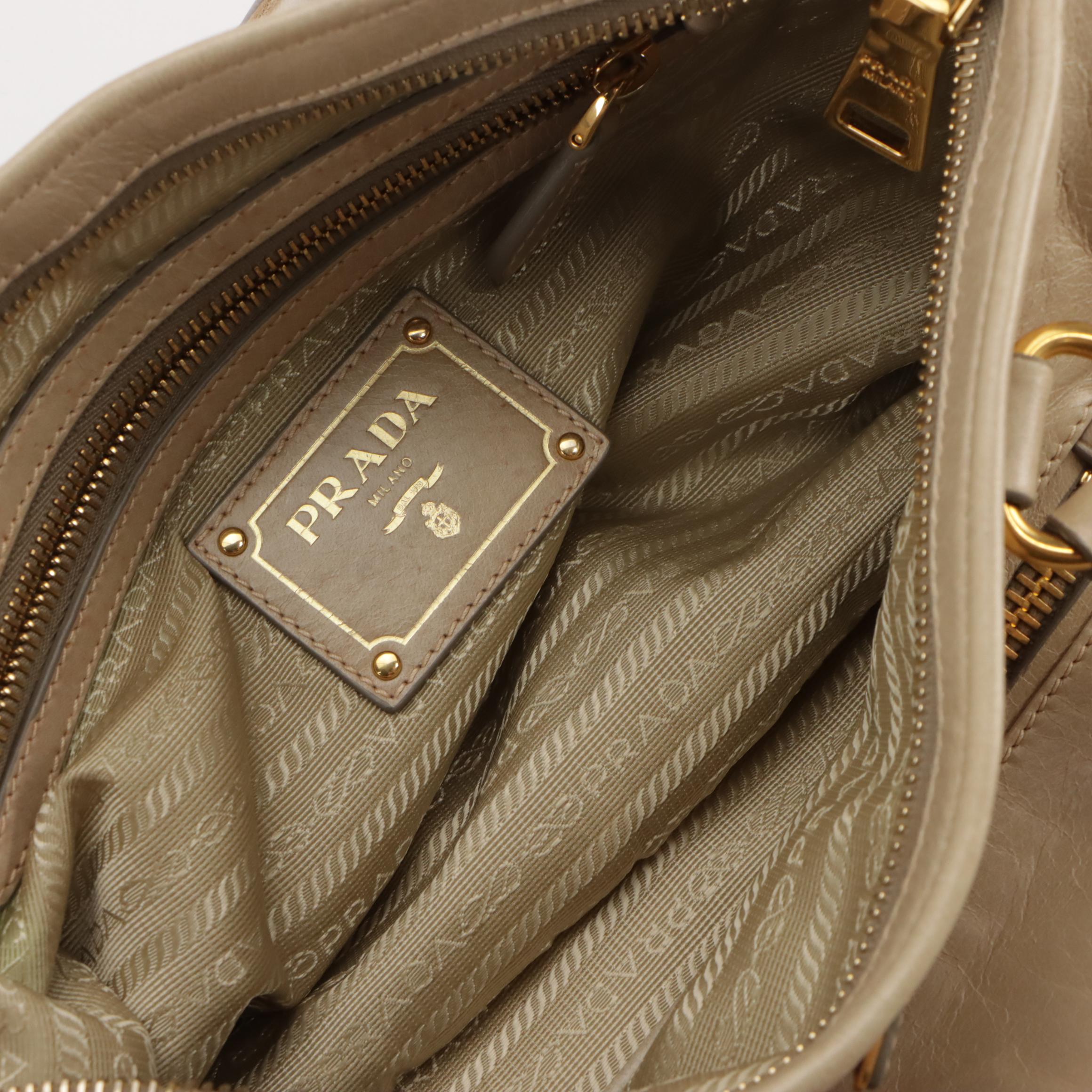 Prada Side Drawstring Tassel Two-Way Shoulder Bag in Crinkled Leather