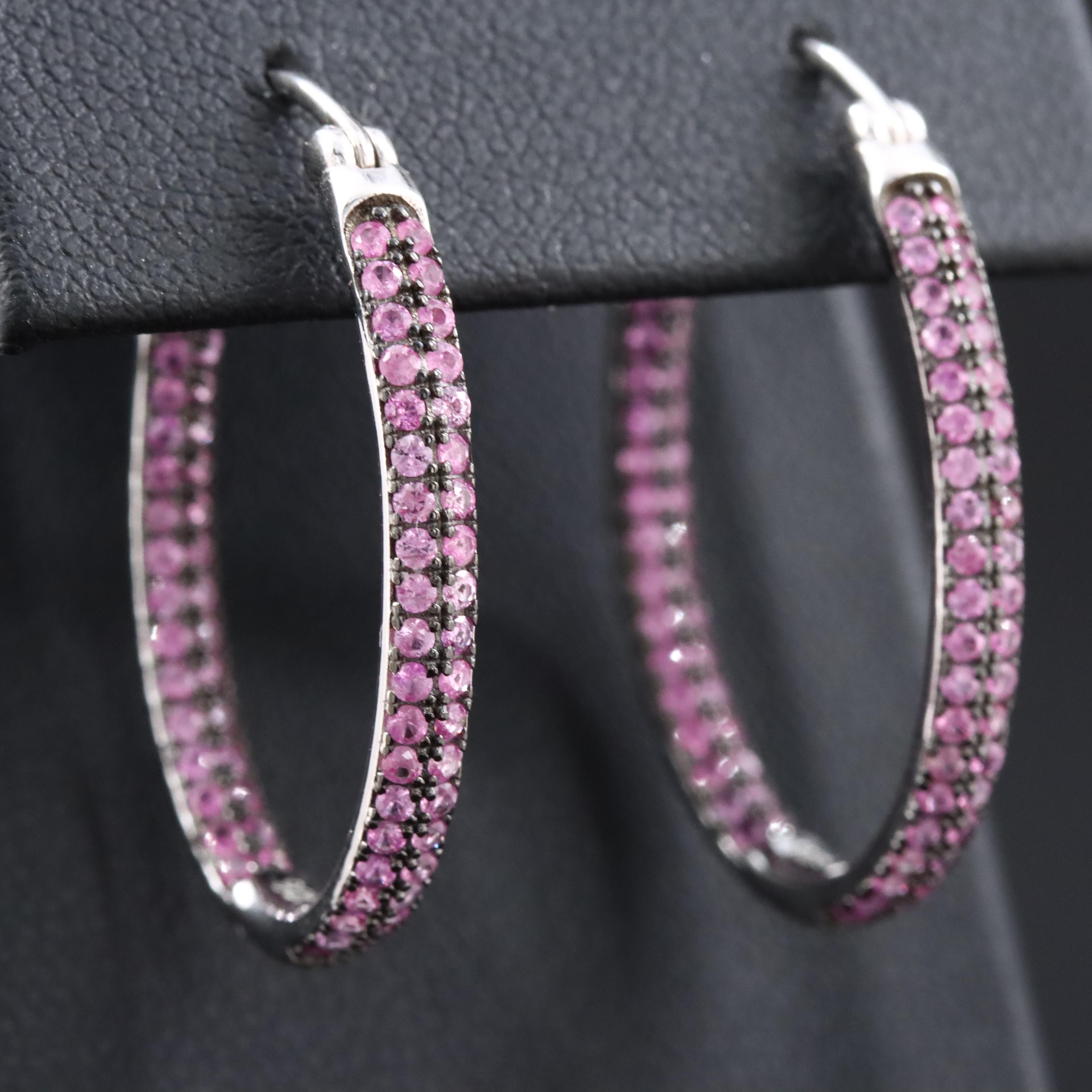 Sterling Pink Sapphire Inside-Out Hoop Earrings