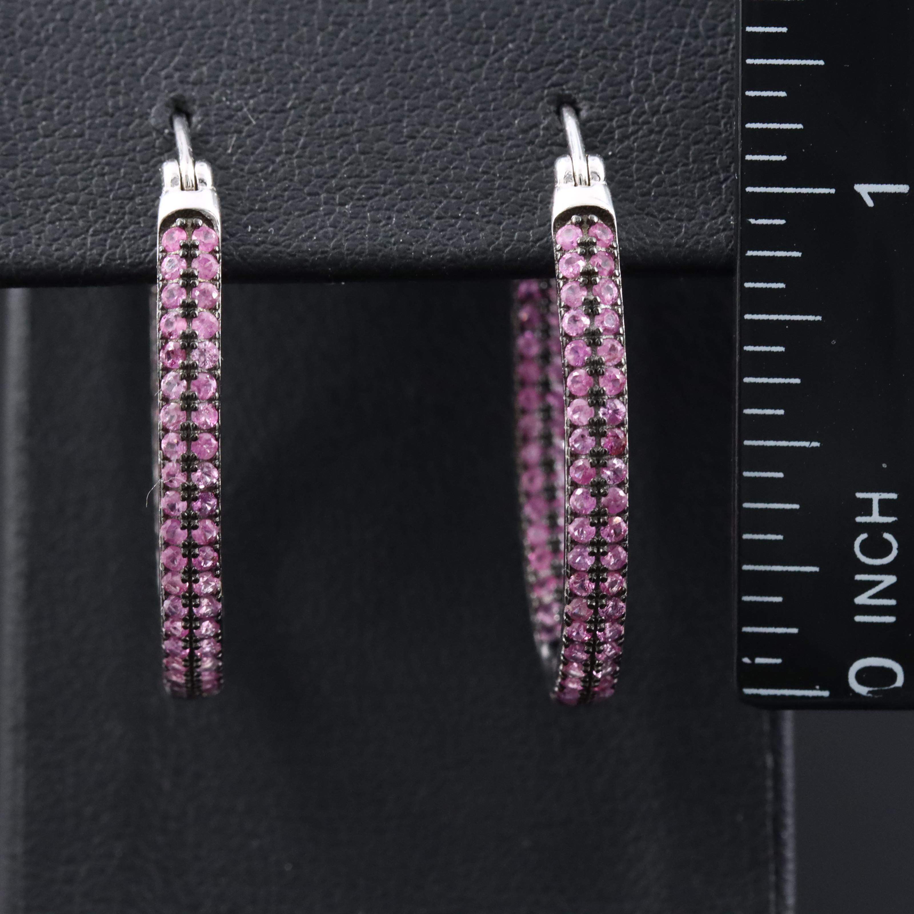 Sterling Pink Sapphire Inside-Out Hoop Earrings