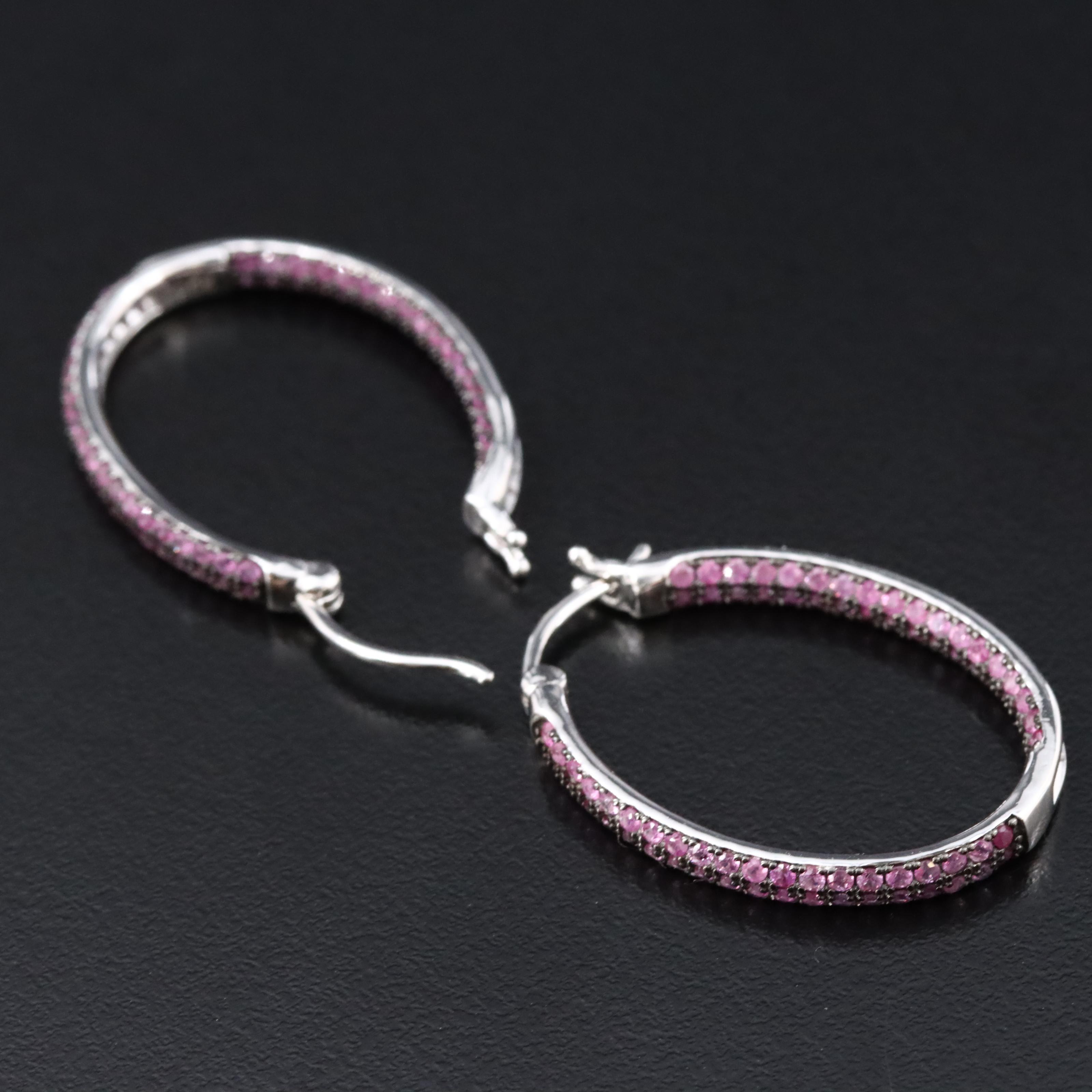 Sterling Pink Sapphire Inside-Out Hoop Earrings