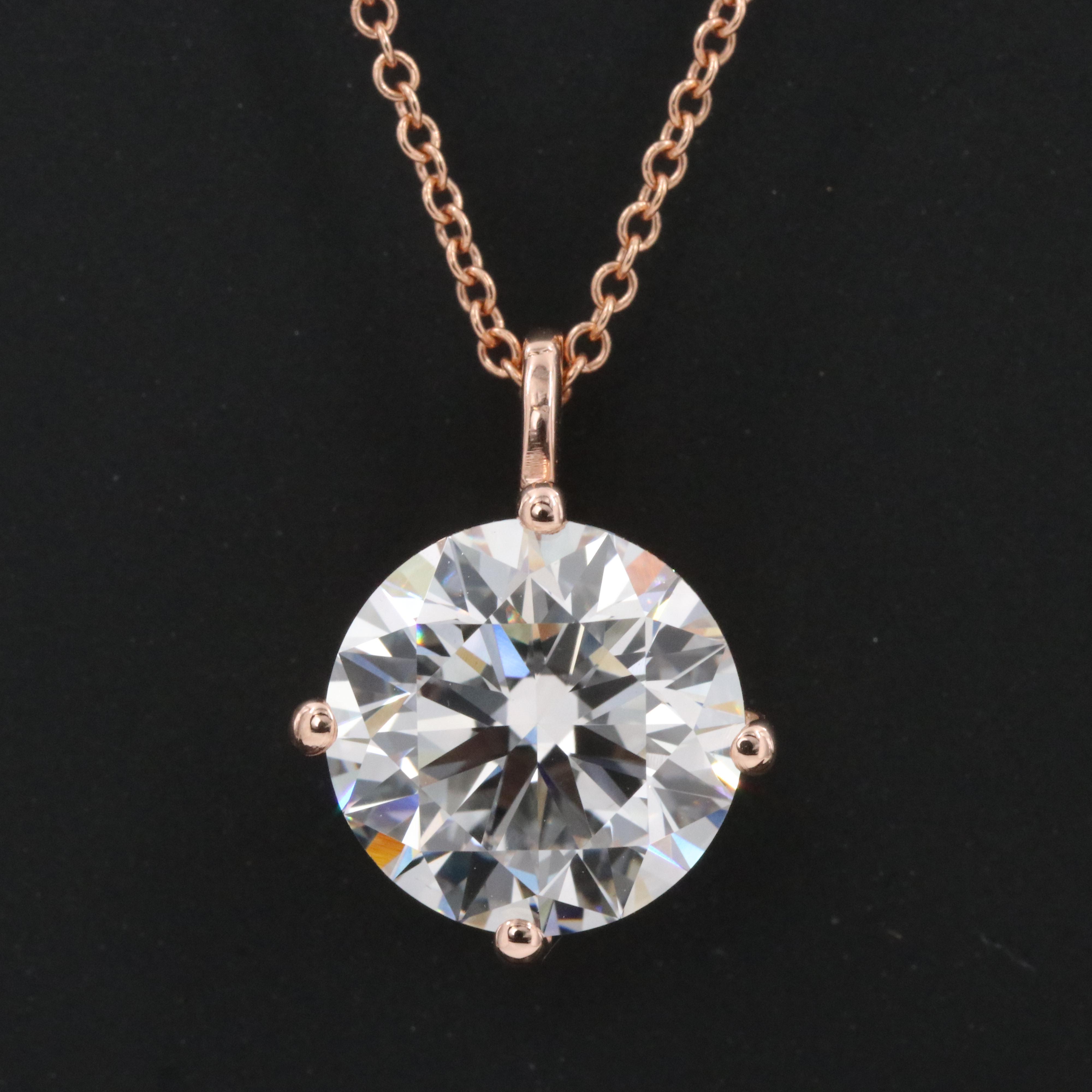 14K Rose Gold 3.08 CT Lab Grown Diamond Pendant Necklace with IGI Report