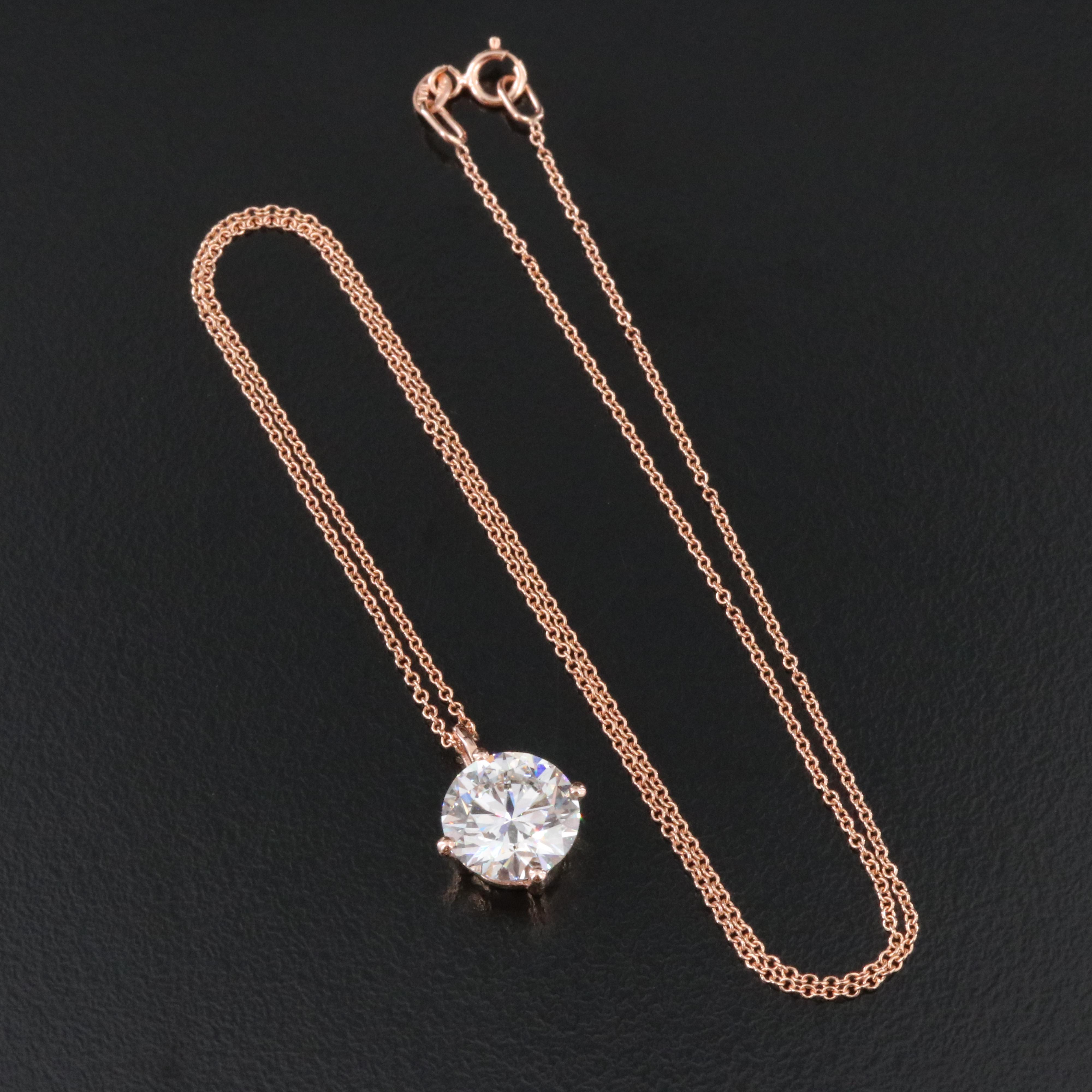 14K Rose Gold 3.08 CT Lab Grown Diamond Pendant Necklace with IGI Report