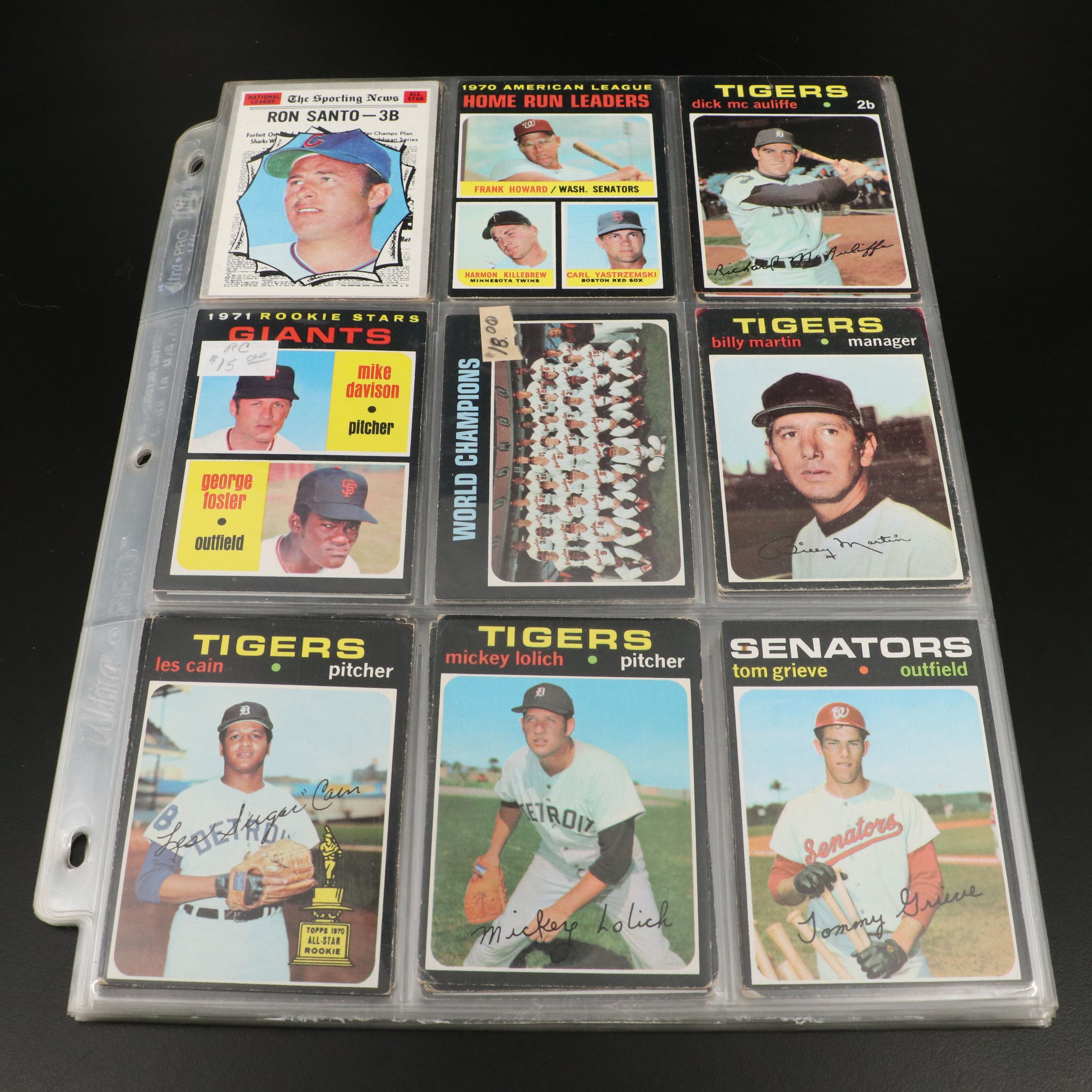1970-71 Topps Baseball Cards Featuring Reggie Jackson, Ron Santo, and More