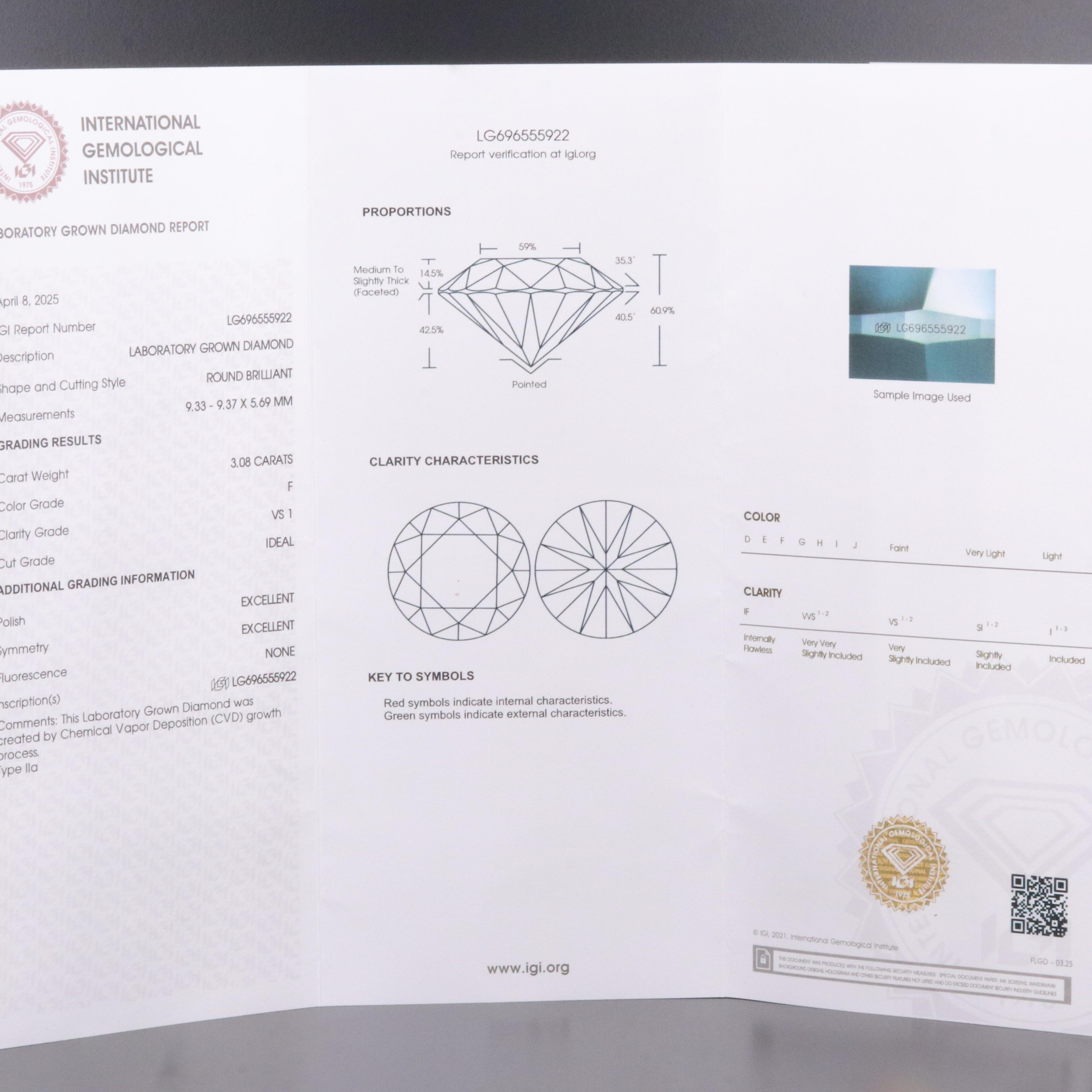 14K Rose Gold 3.08 CT Lab Grown Diamond Pendant Necklace with IGI Report