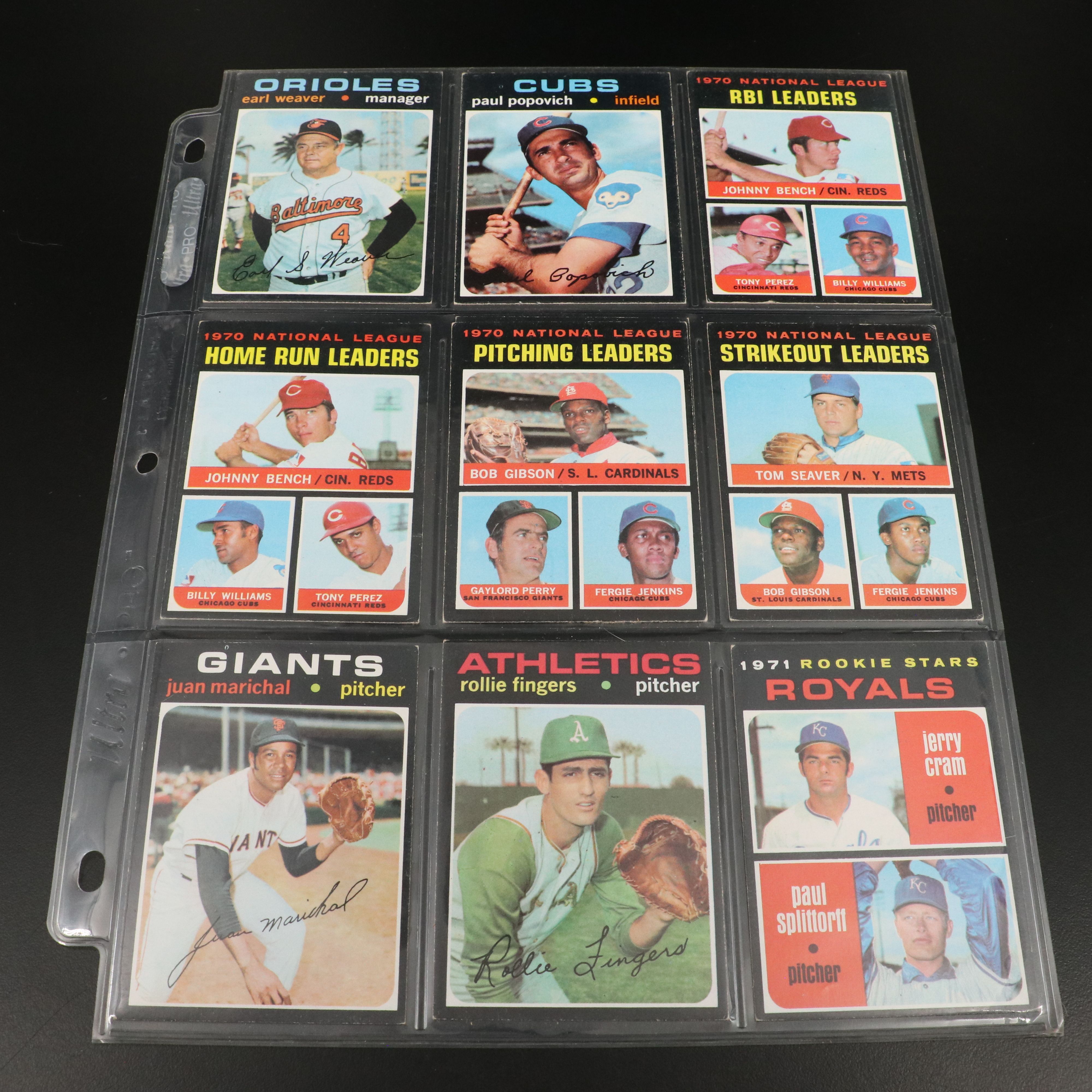 1970-71 Topps Baseball Cards Featuring Reggie Jackson, Ron Santo, and More