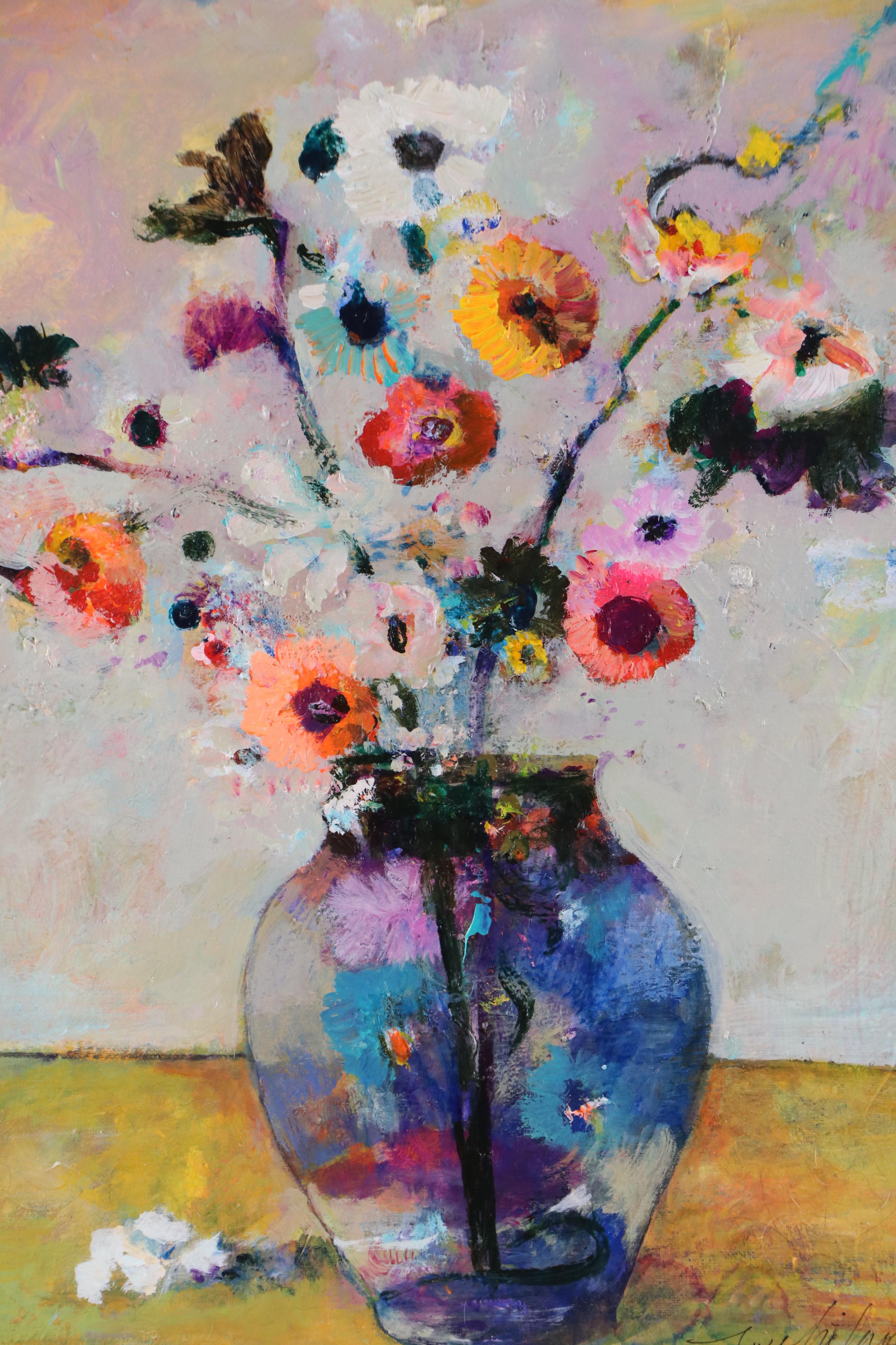 Mark Whitmarsh Floral Still Life Acrylic Painting "Floral Sky," 21st Century