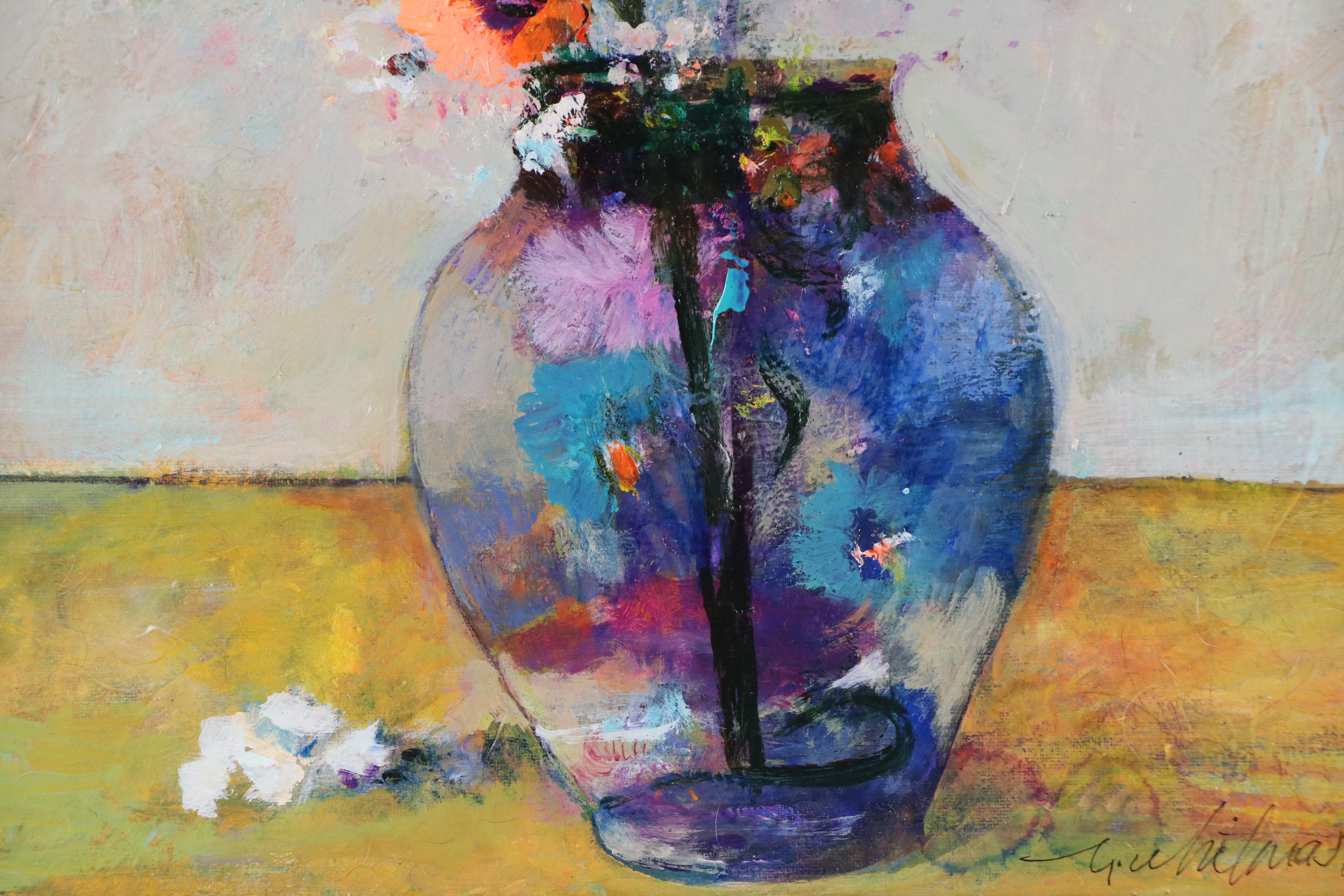 Mark Whitmarsh Floral Still Life Acrylic Painting "Floral Sky," 21st Century