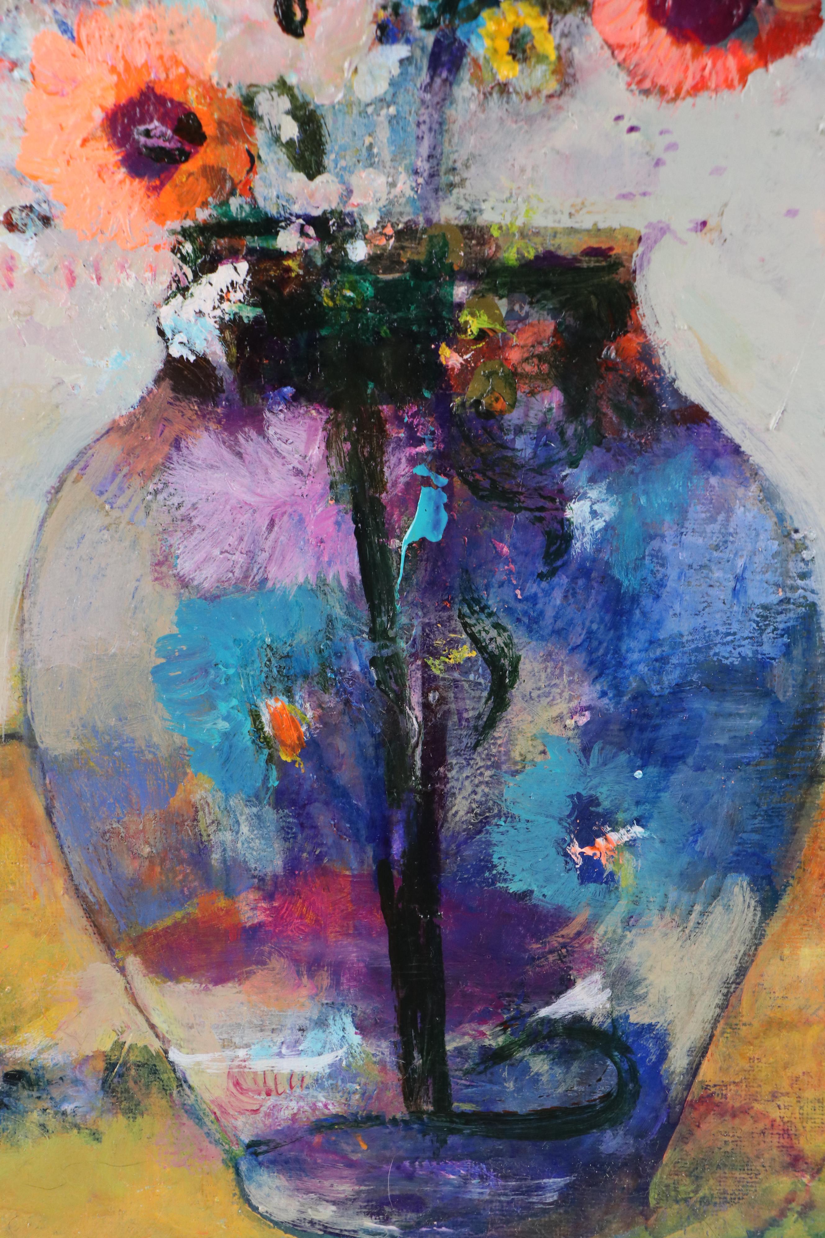 Mark Whitmarsh Floral Still Life Acrylic Painting "Floral Sky," 21st Century