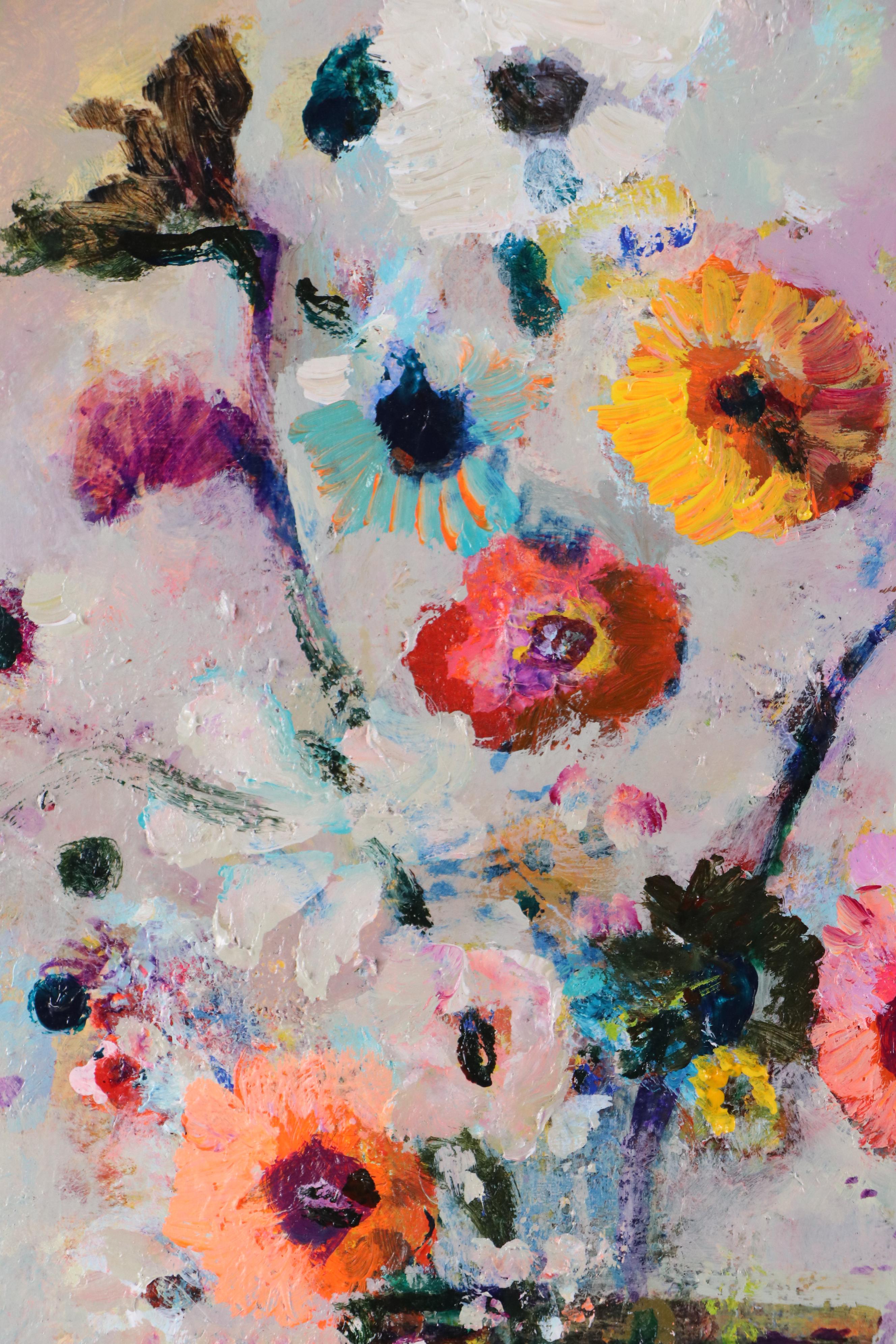 Mark Whitmarsh Floral Still Life Acrylic Painting "Floral Sky," 21st Century