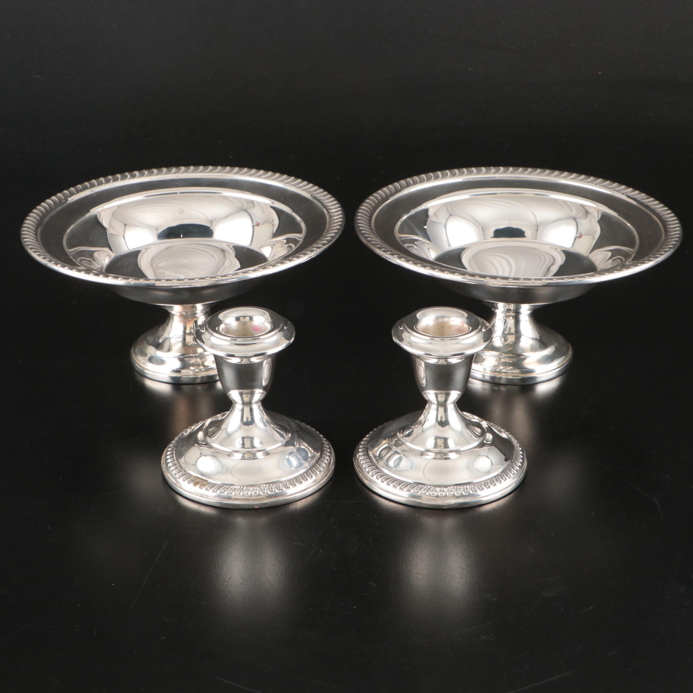 Mueck Weighted Sterling Silver Compotes and Empire Candle Holders