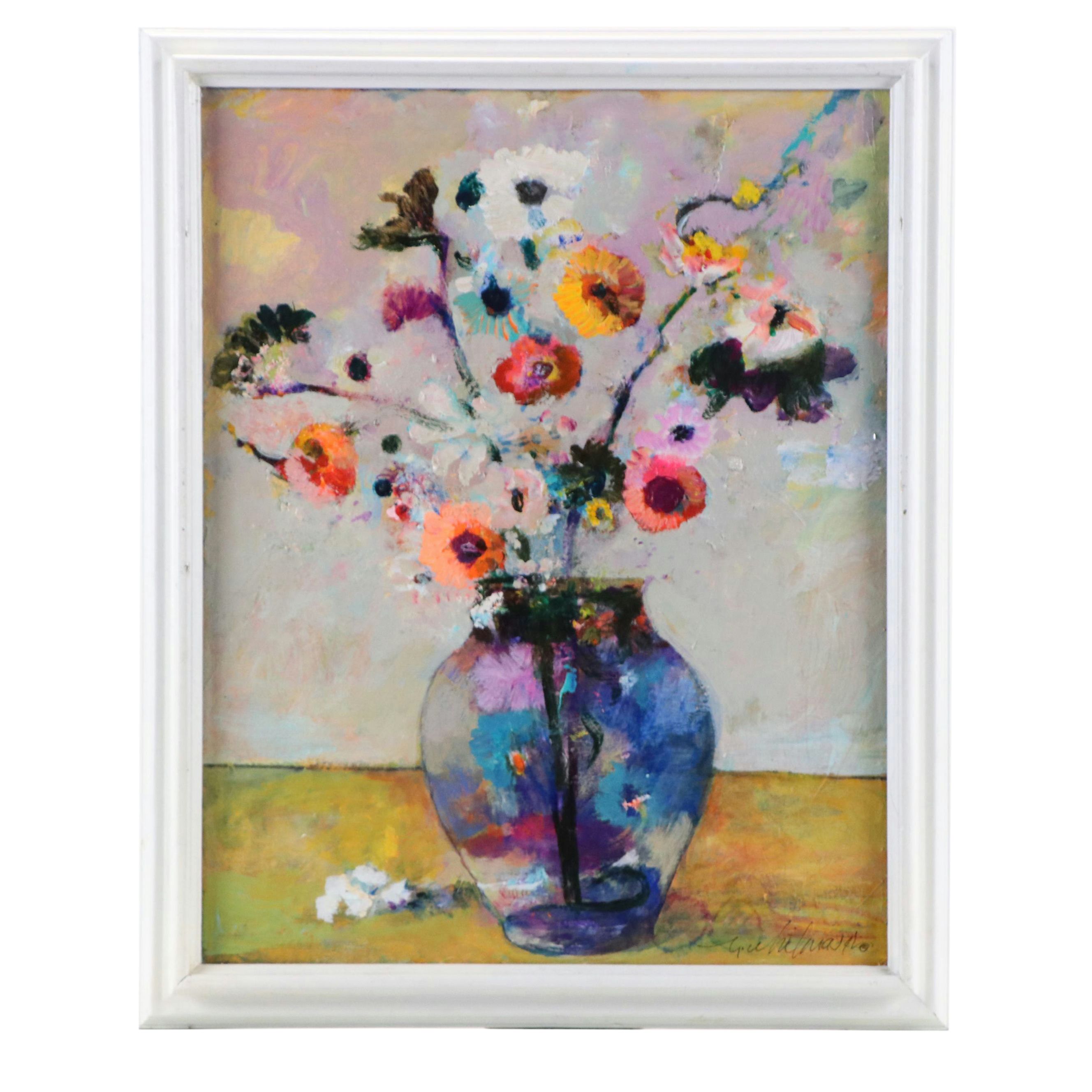 Mark Whitmarsh Floral Still Life Acrylic Painting "Floral Sky," 21st Century