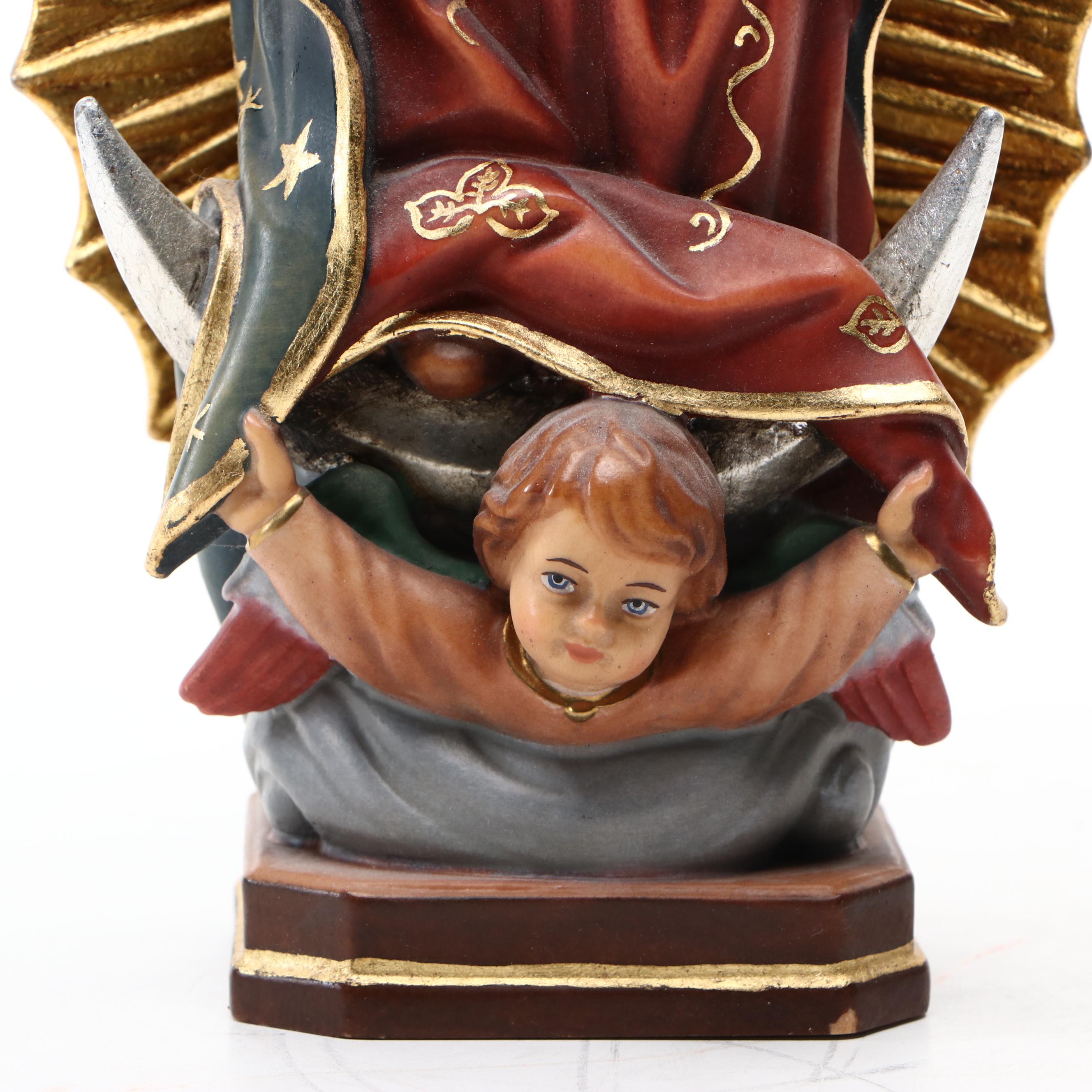 Pema Italian Hand-Carved and Painted Madonna and Child Figurine