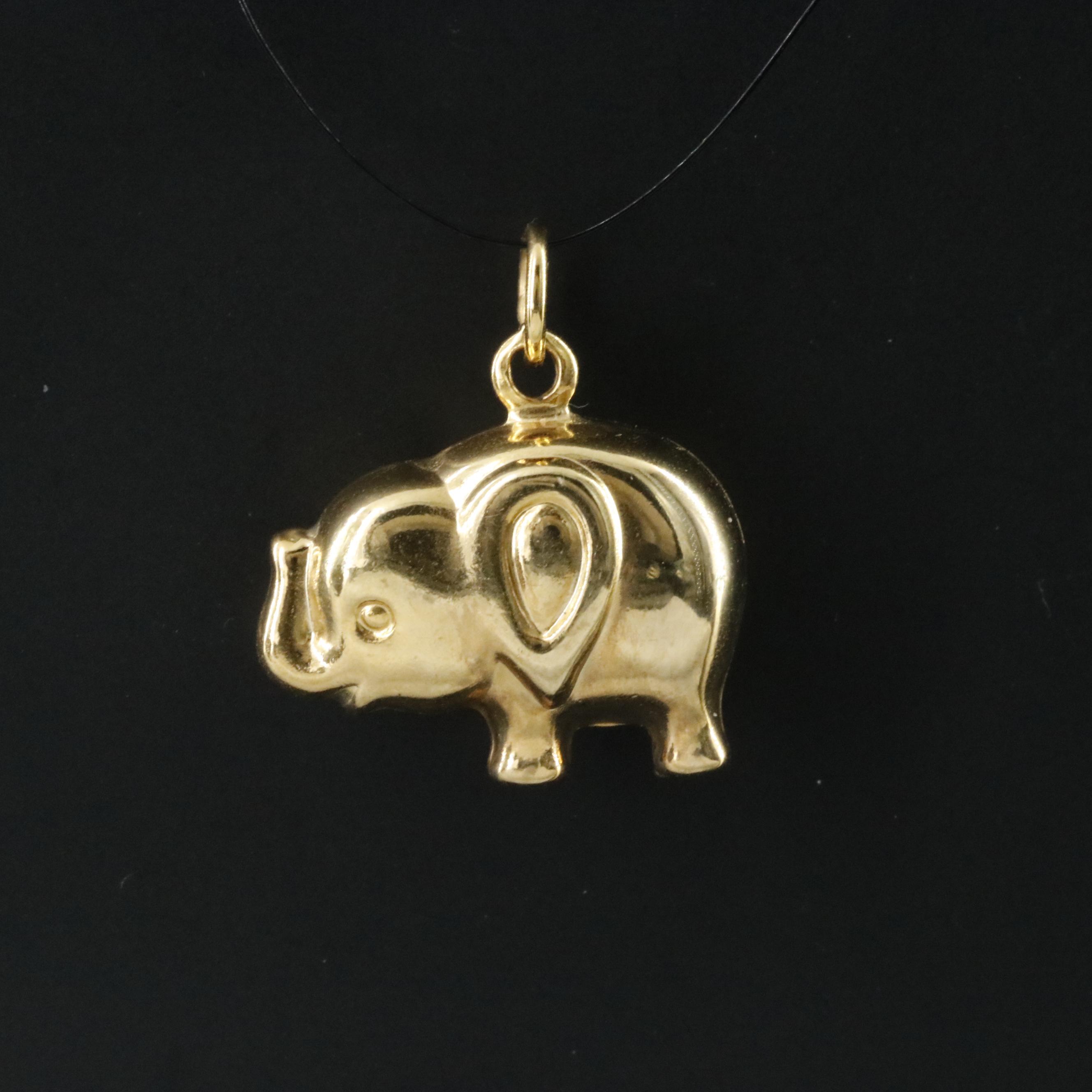 14K Puff Elephant Pendant