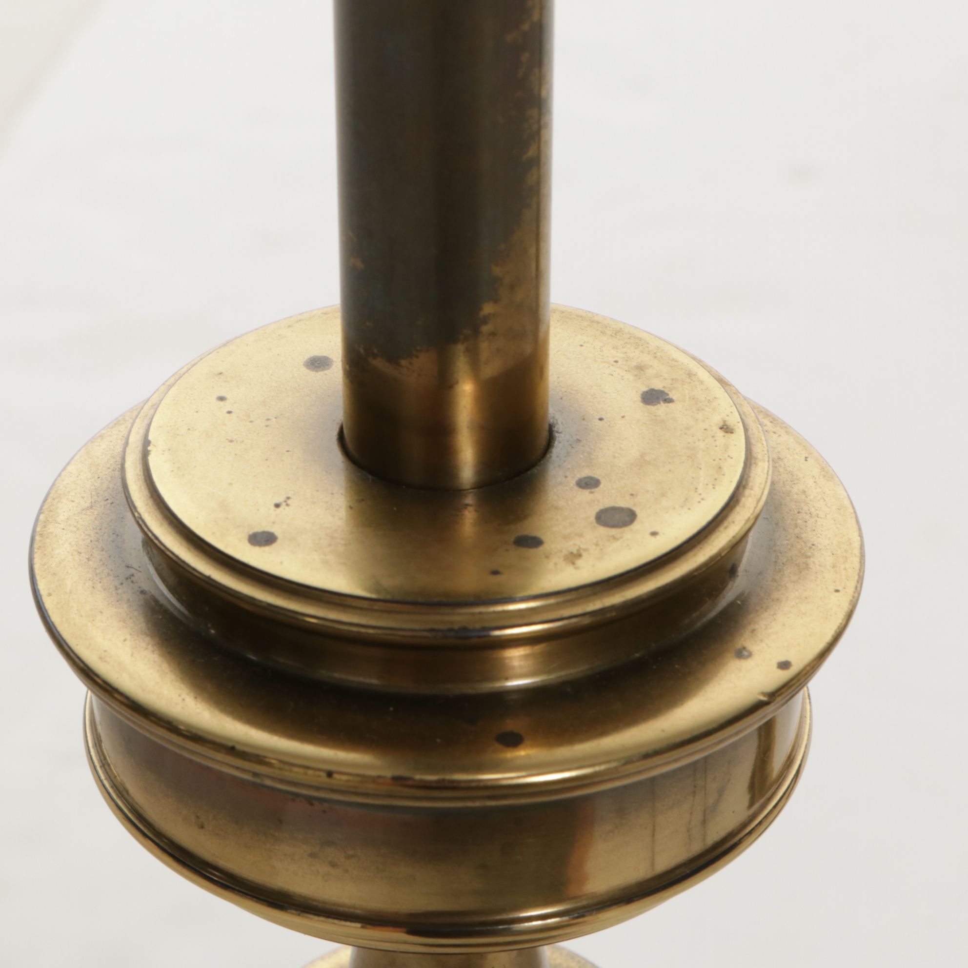 Stiffel Solid Brass Table Lamps with Woven Drum Shades by Grace Mitchell