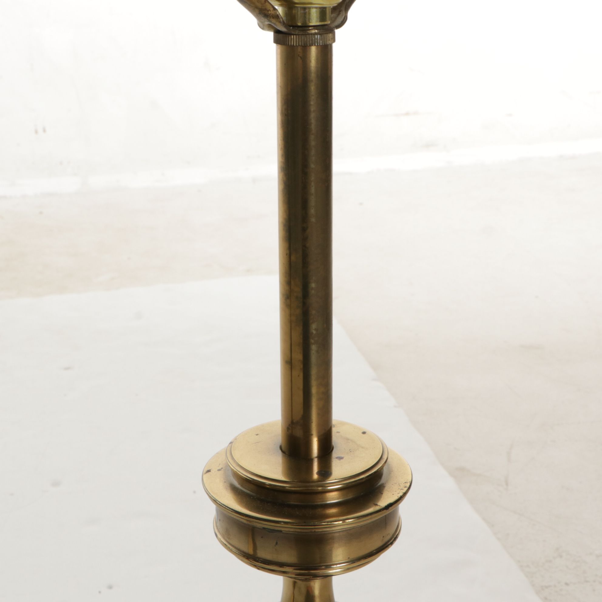 Stiffel Solid Brass Table Lamps with Woven Drum Shades by Grace Mitchell