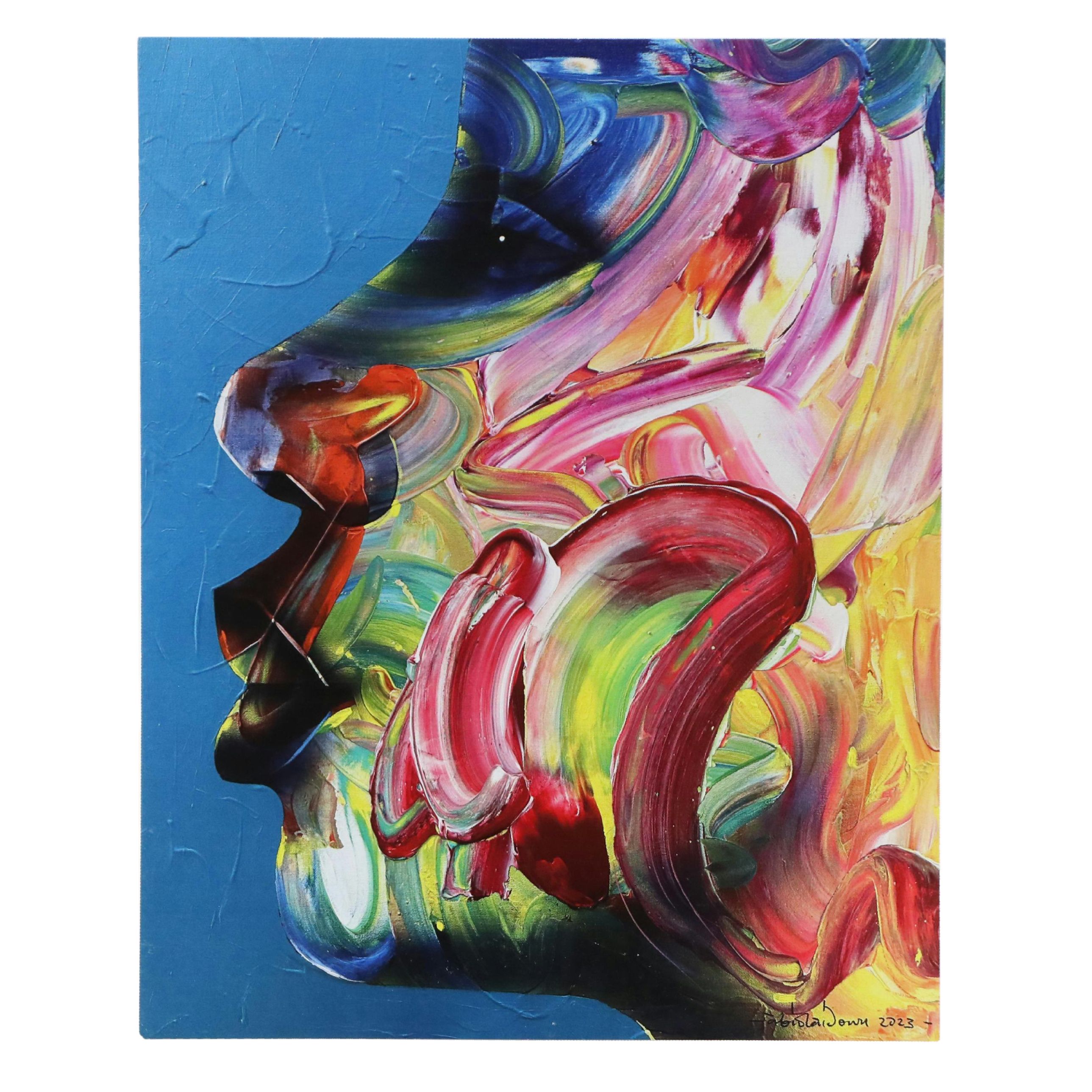 Abiola Idowu Stylized Offset Lithograph Portrait, 21st Century