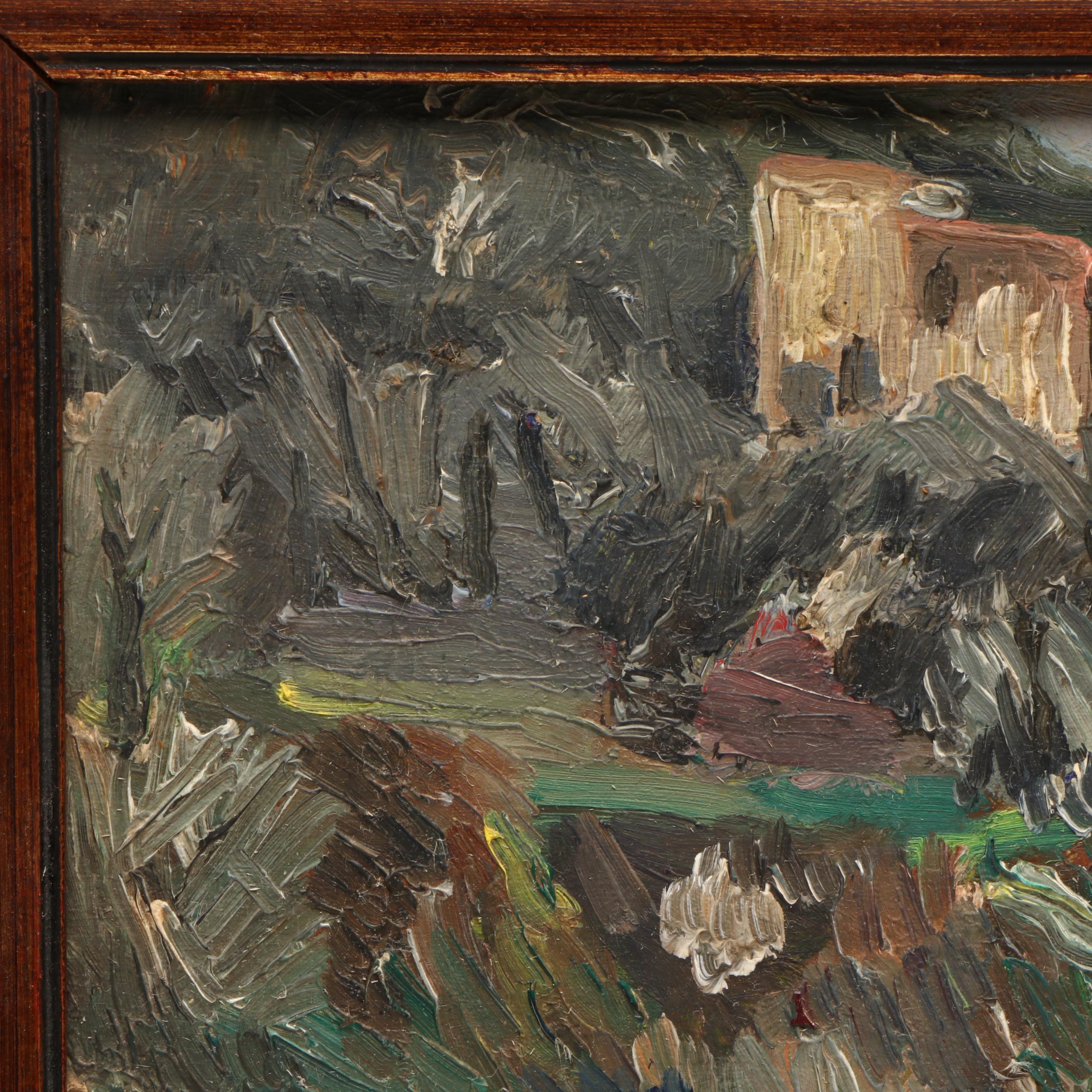 Antique Impressionistic Style Oil Painting of Coastal Landscape, Circa 1920