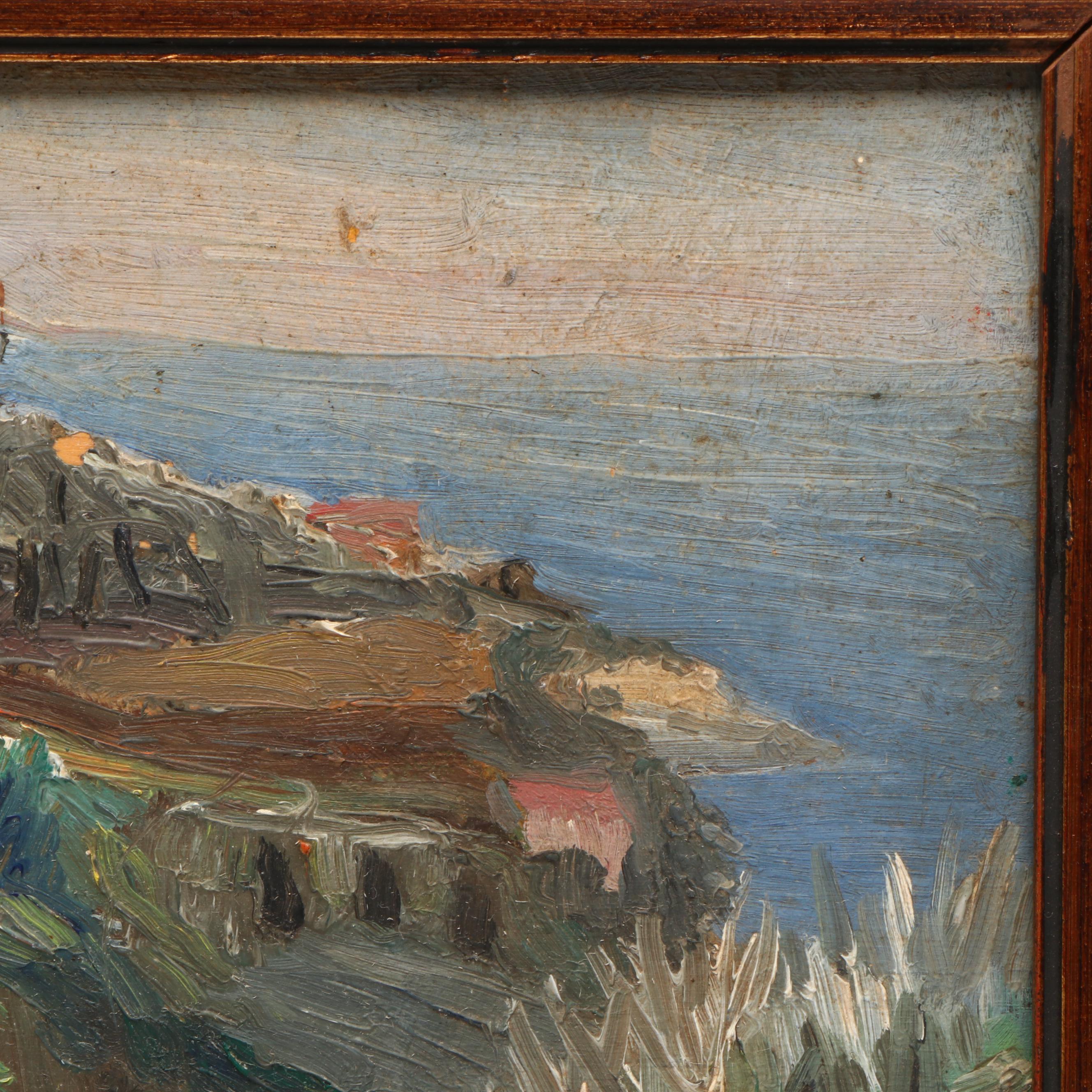Antique Impressionistic Style Oil Painting of Coastal Landscape, Circa 1920