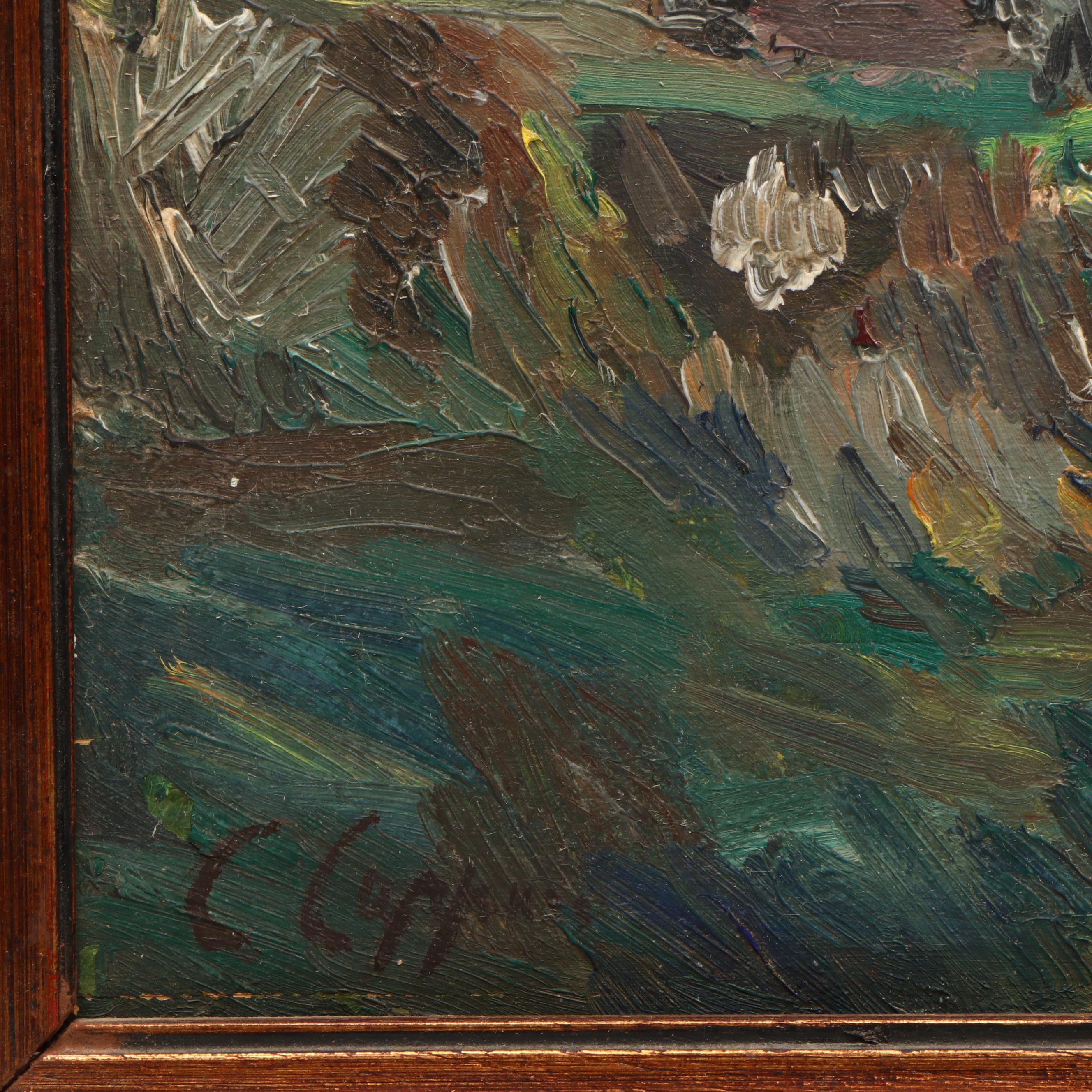 Antique Impressionistic Style Oil Painting of Coastal Landscape, Circa 1920