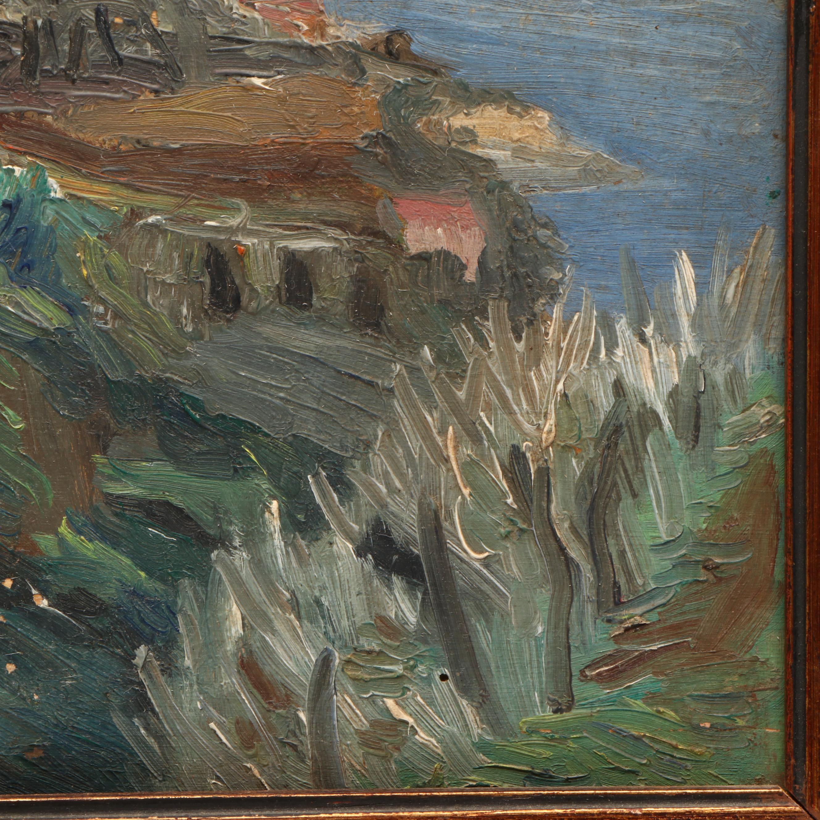 Antique Impressionistic Style Oil Painting of Coastal Landscape, Circa 1920