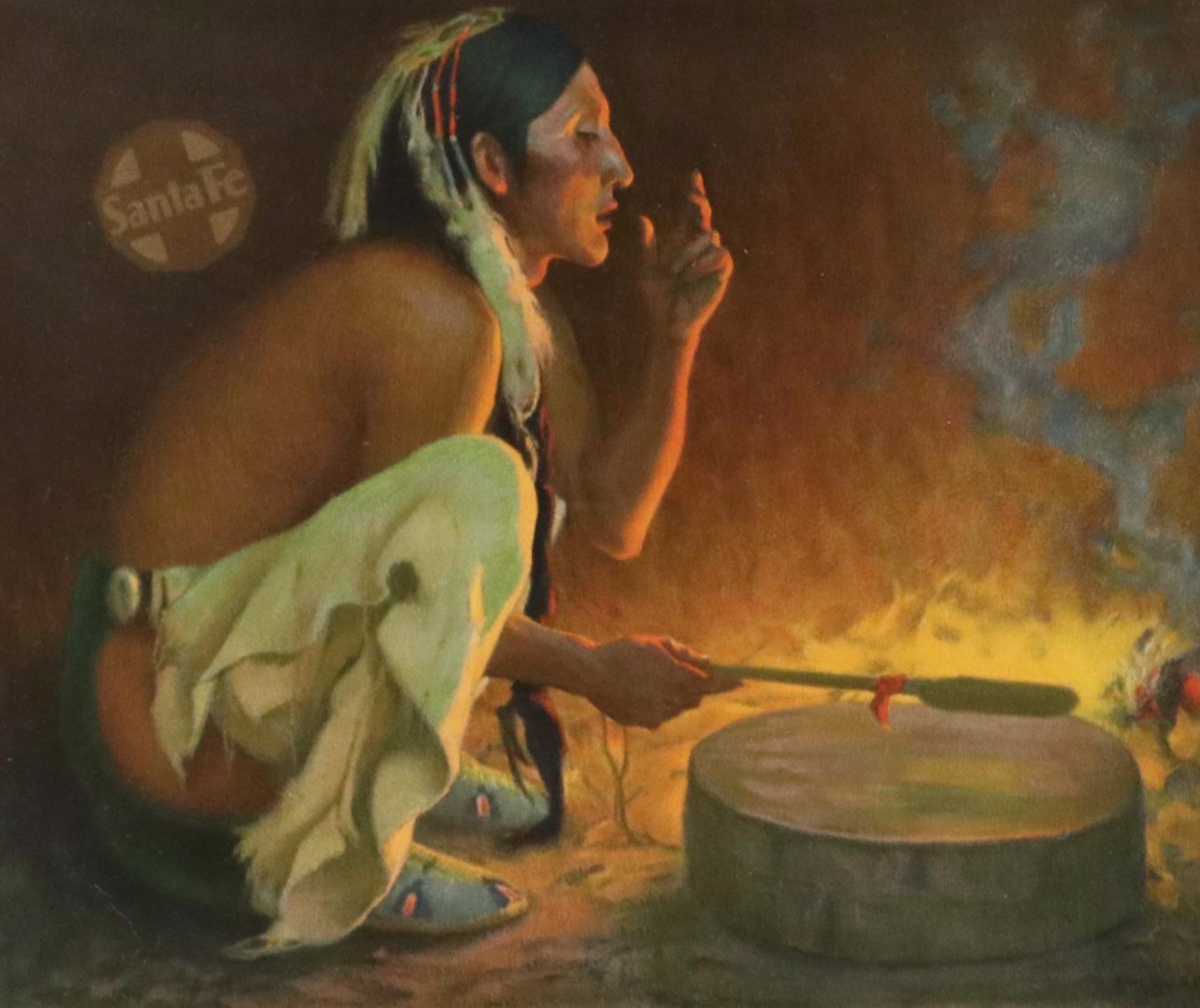 Robert Beaven Handmade Wooden Frame with Offset Lithograph, Late 20th Century