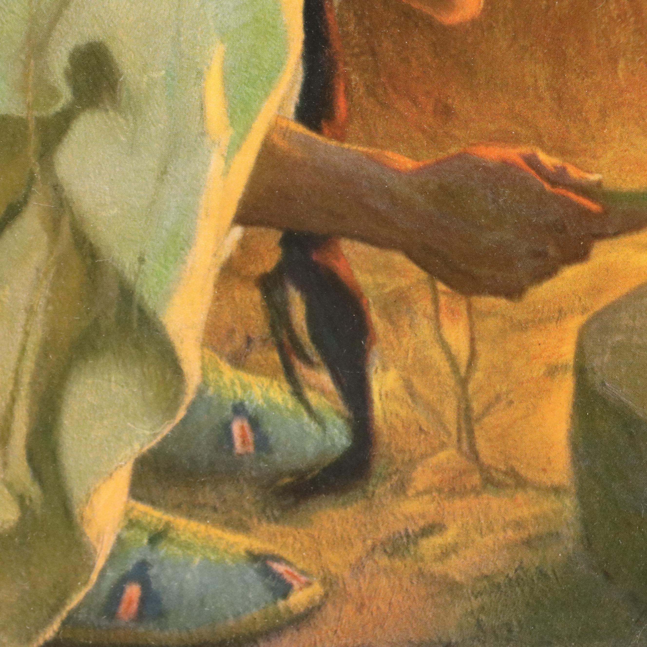 Robert Beaven Handmade Wooden Frame with Offset Lithograph, Late 20th Century