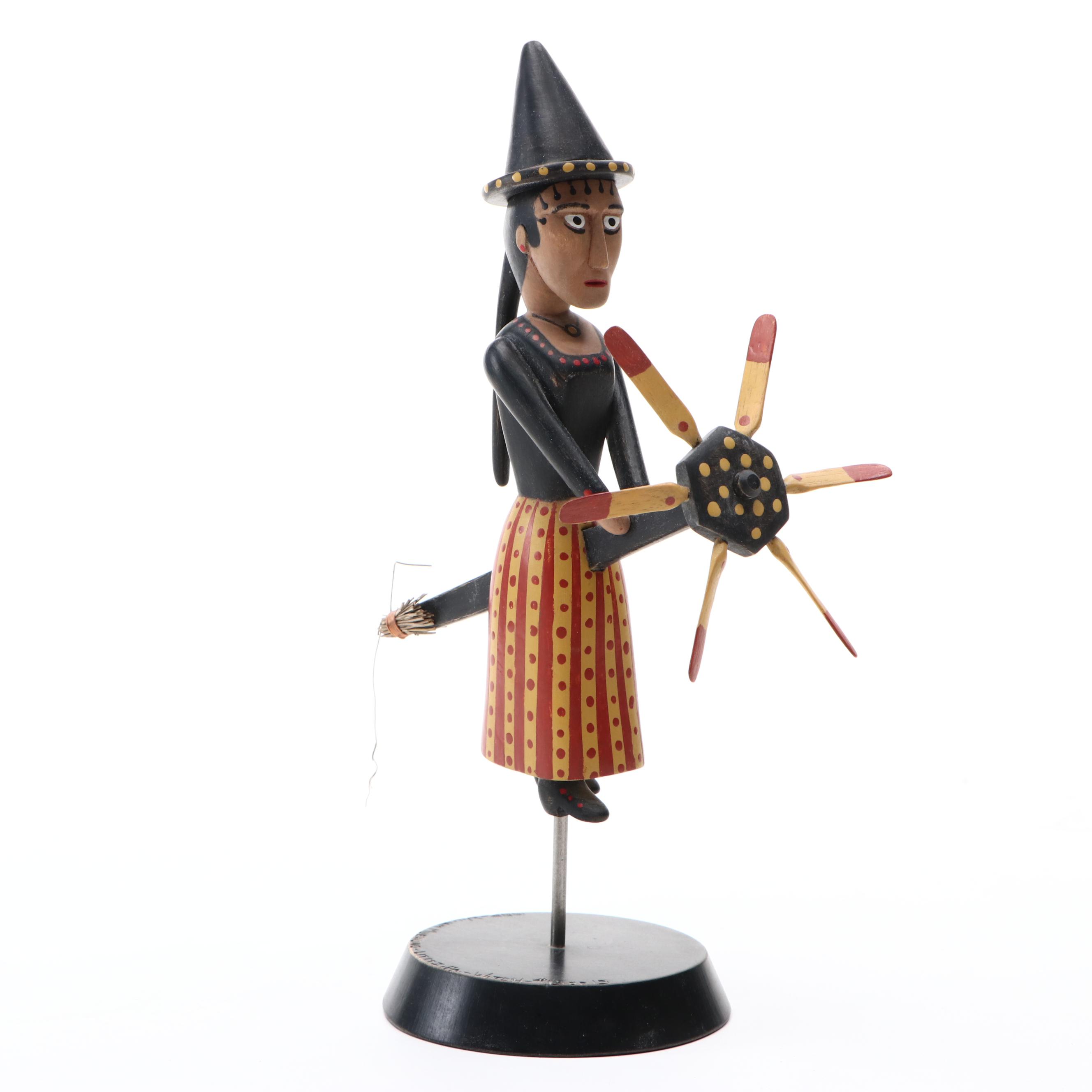 William Muehling Folk Art Carved Wood Sculpture "Witch," 1995