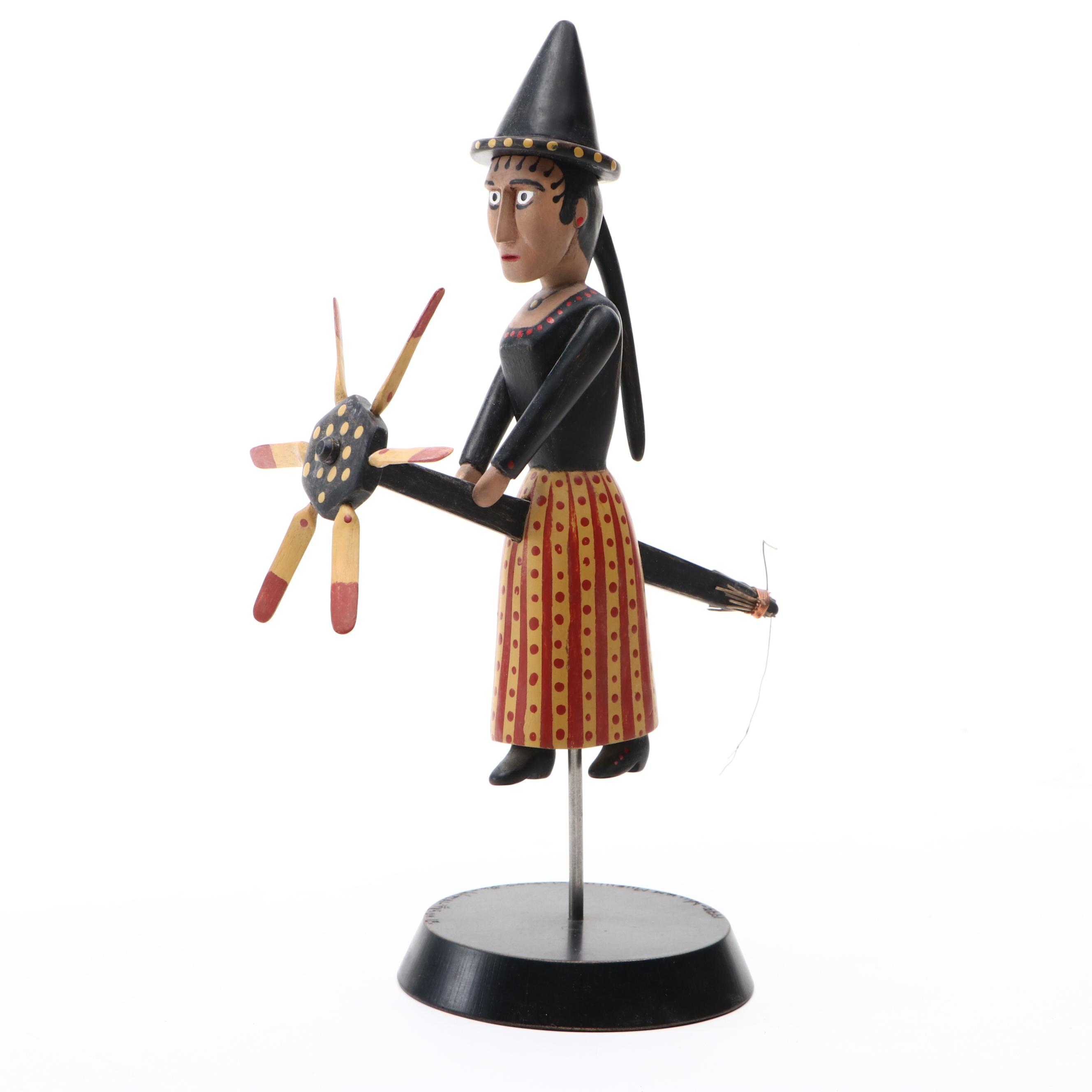 William Muehling Folk Art Carved Wood Sculpture "Witch," 1995