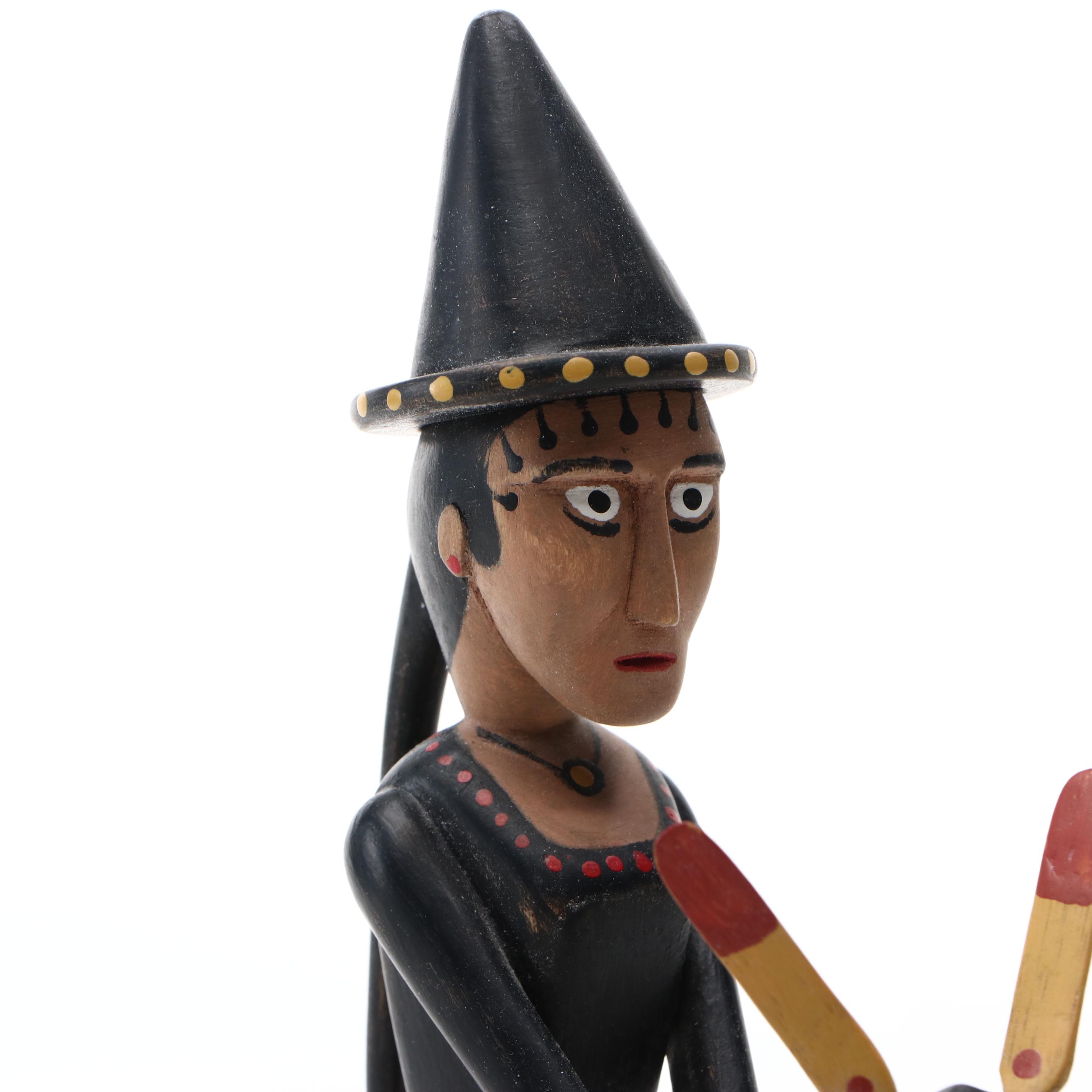 William Muehling Folk Art Carved Wood Sculpture "Witch," 1995