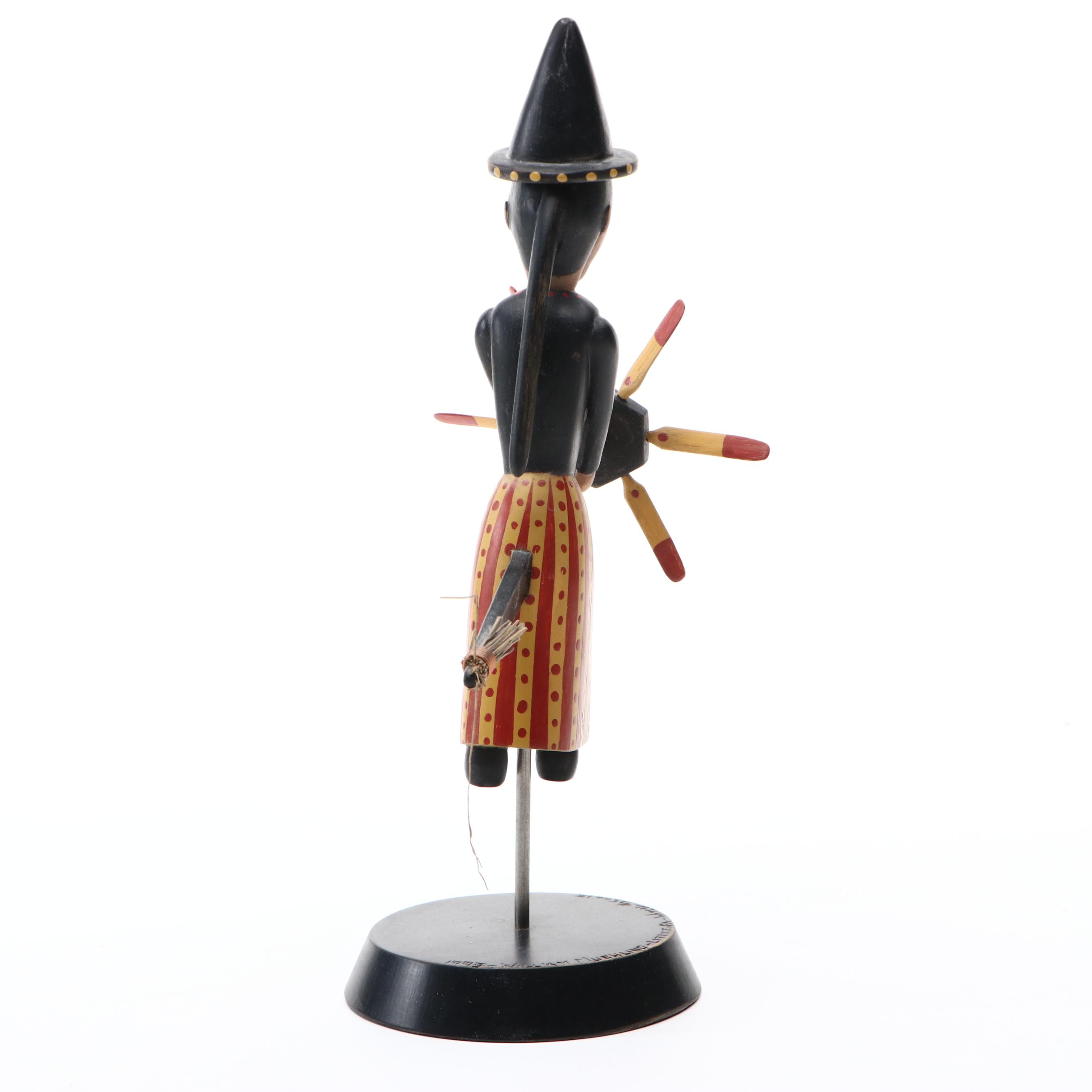 William Muehling Folk Art Carved Wood Sculpture "Witch," 1995