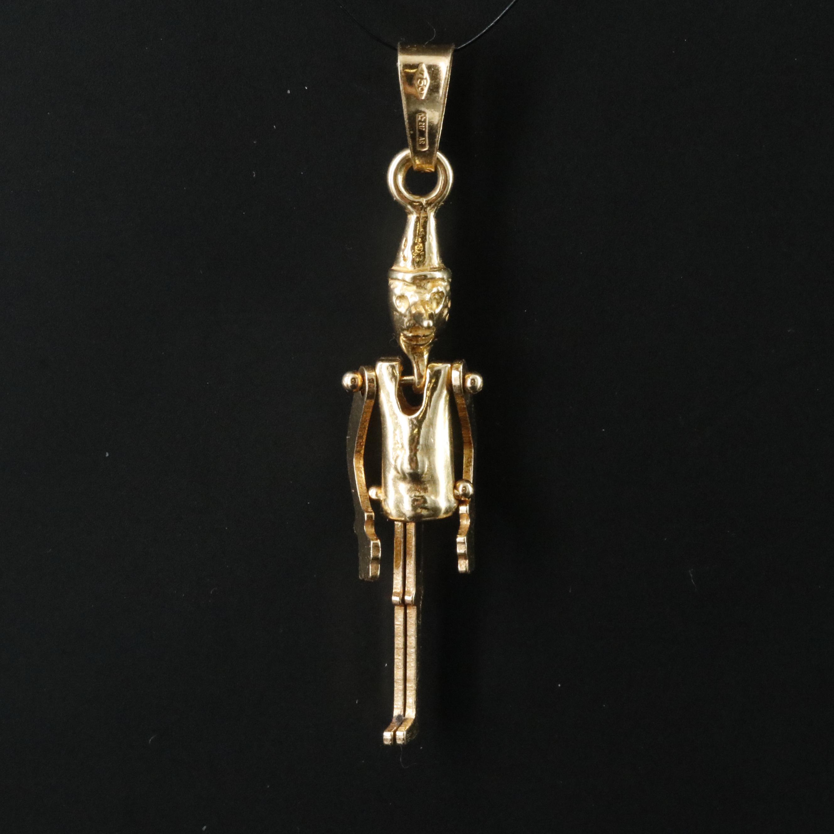 Italian 18K Articulated Pinocchio Charm Pendant