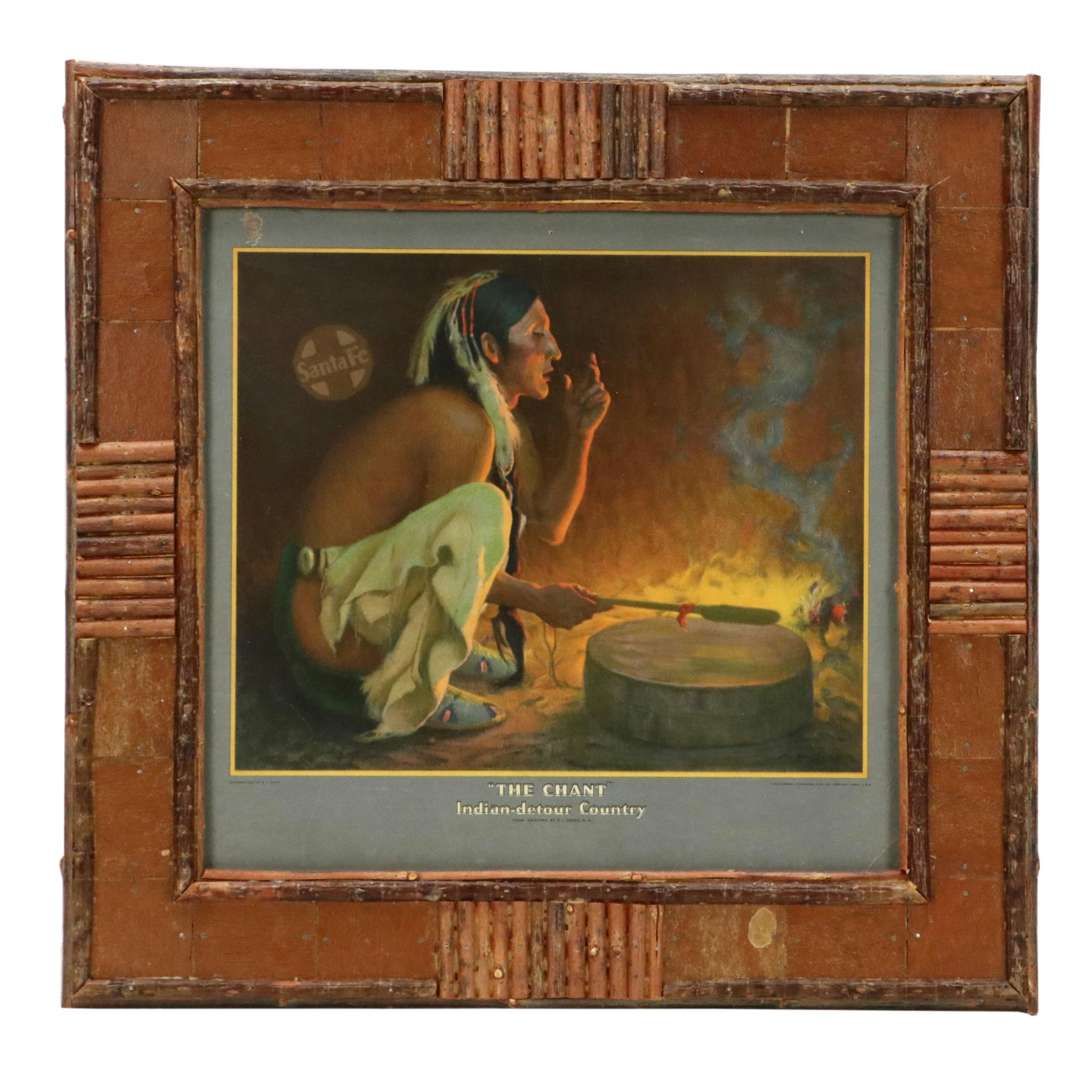 Robert Beaven Handmade Wooden Frame with Offset Lithograph, Late 20th Century