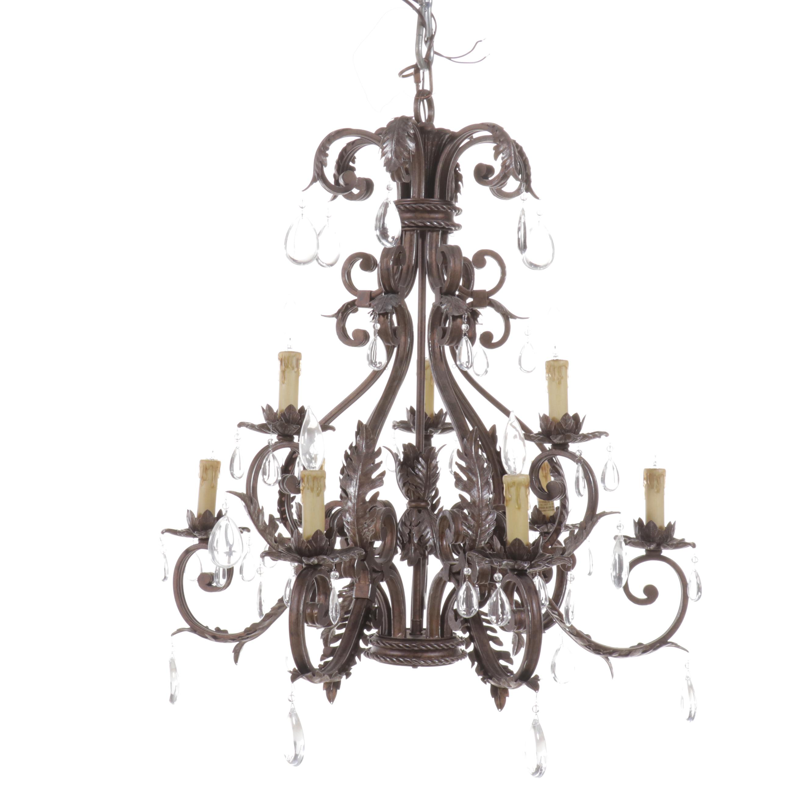 Rococo Revival Bronzed Metal 11-Arm Chandelier with Crystals
