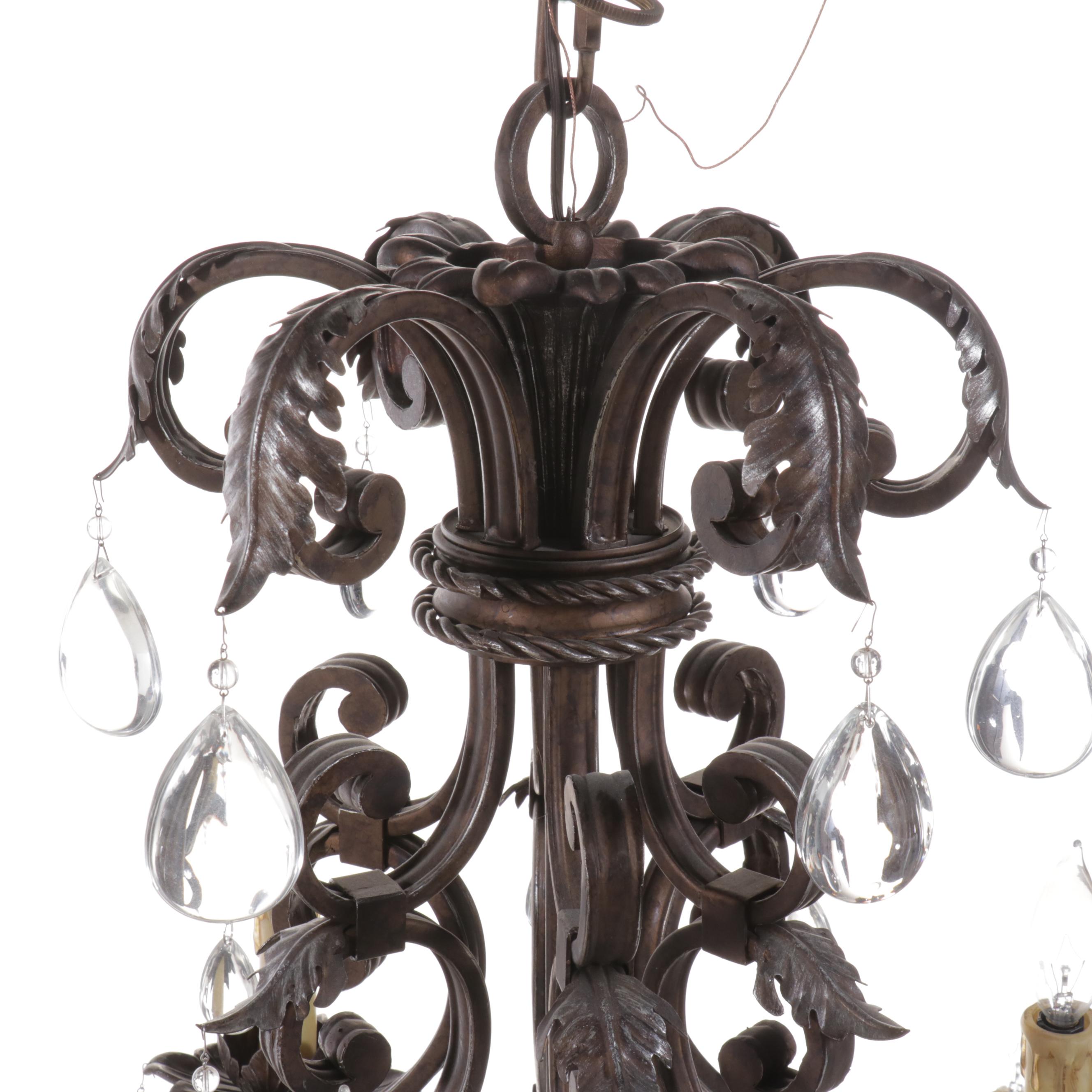 Rococo Revival Bronzed Metal 11-Arm Chandelier with Crystals
