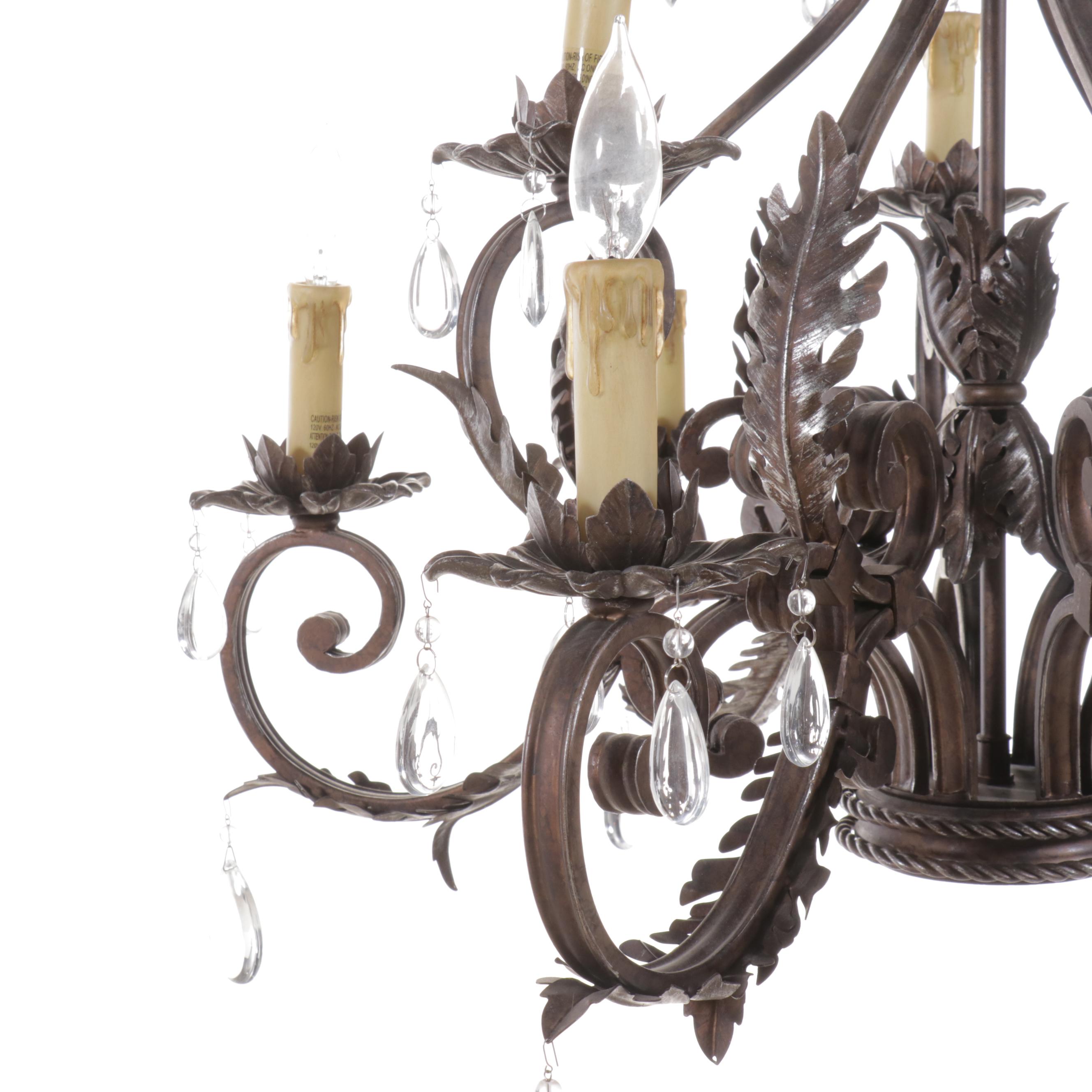 Rococo Revival Bronzed Metal 11-Arm Chandelier with Crystals