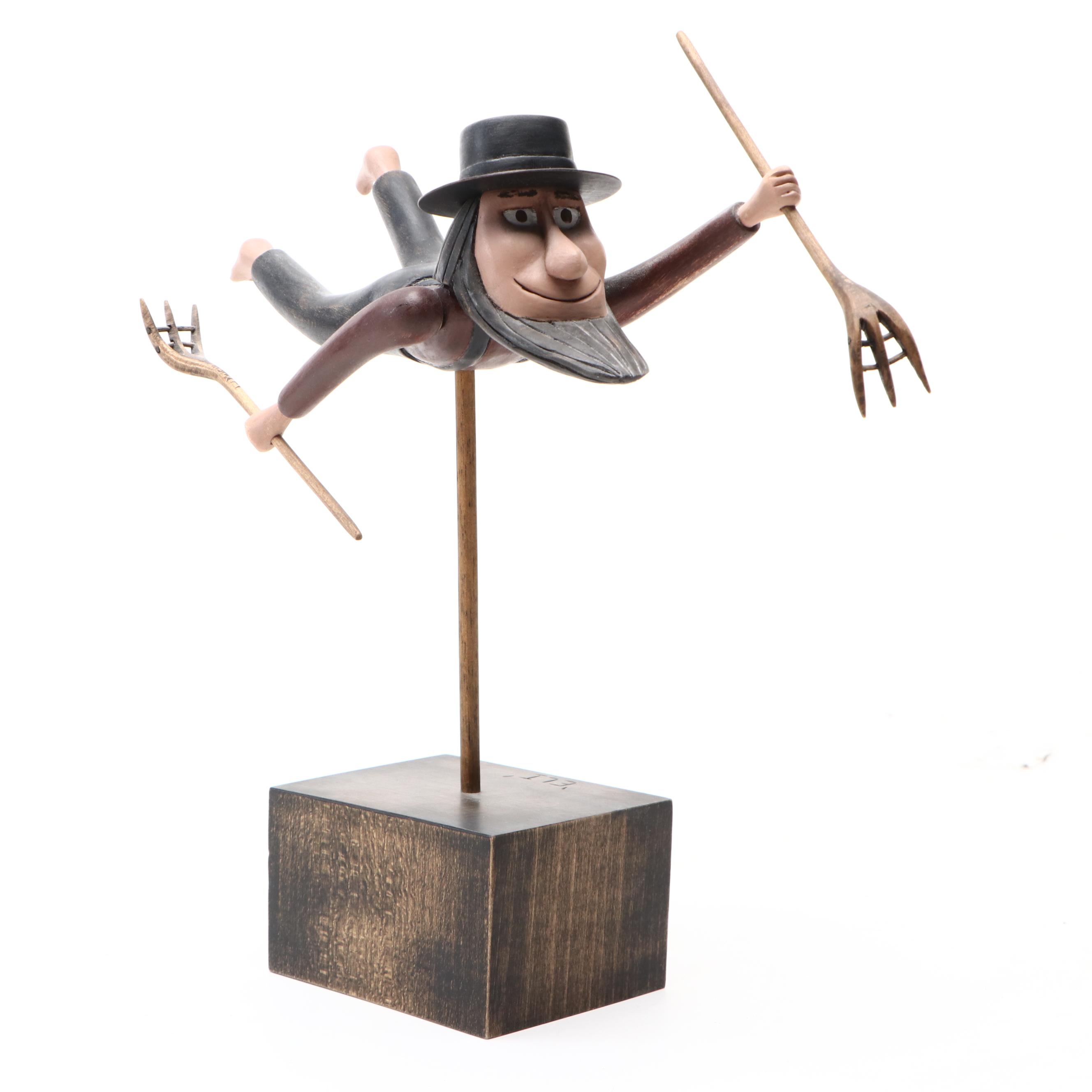 William Muehling Folk Art Carved Wood Sculpture "Eli," 1992