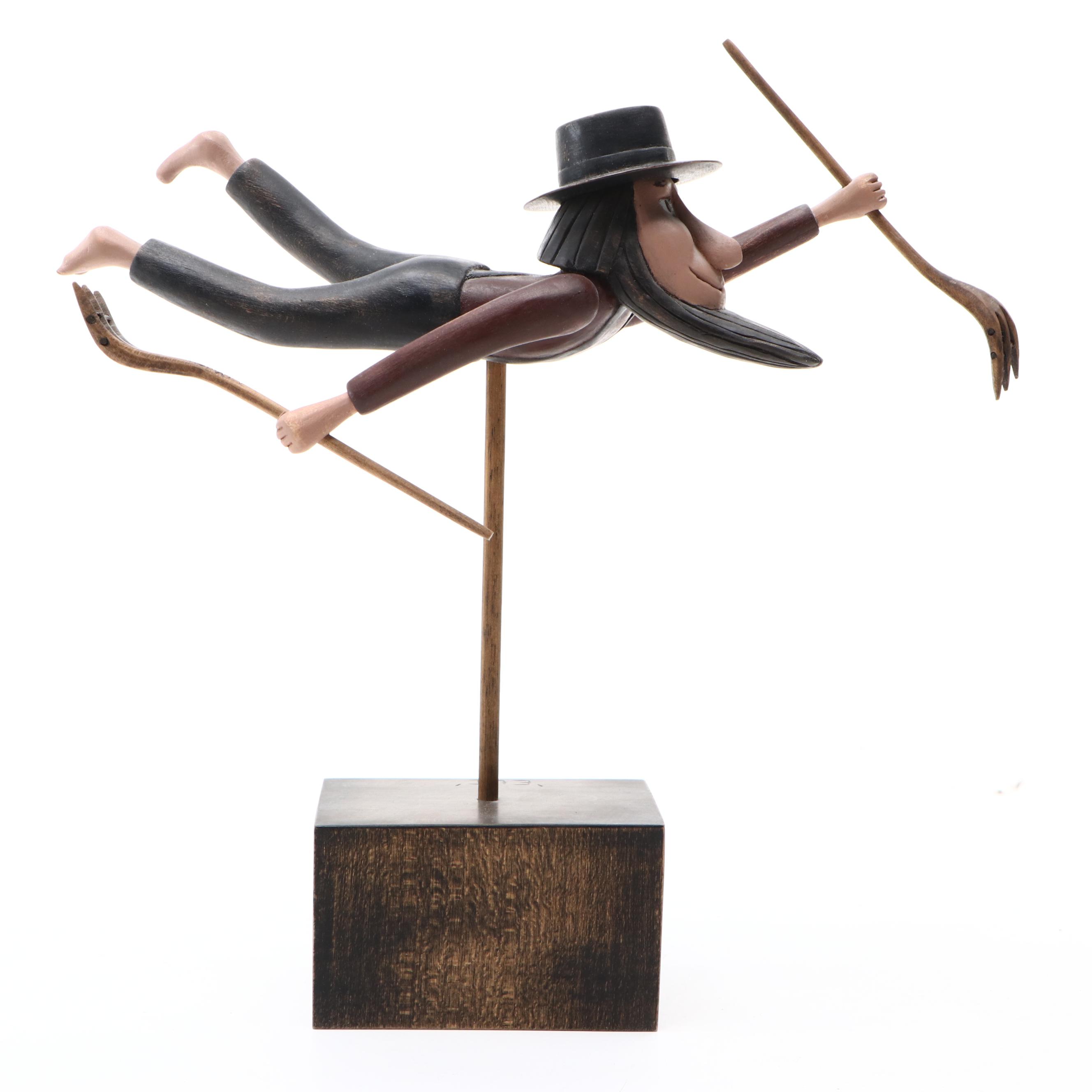 William Muehling Folk Art Carved Wood Sculpture "Eli," 1992