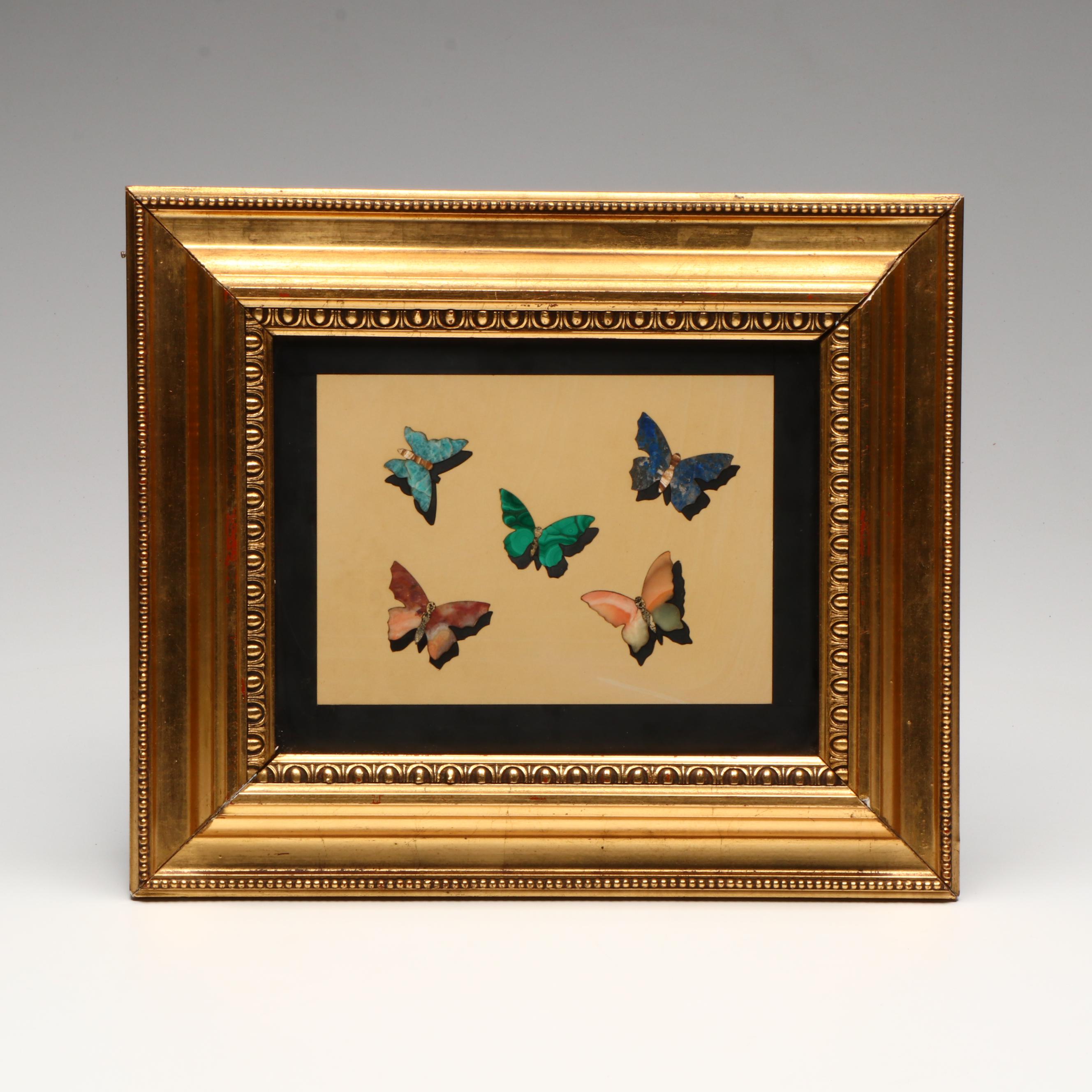 Antique Italian Pietra Dura Butterfly Panel