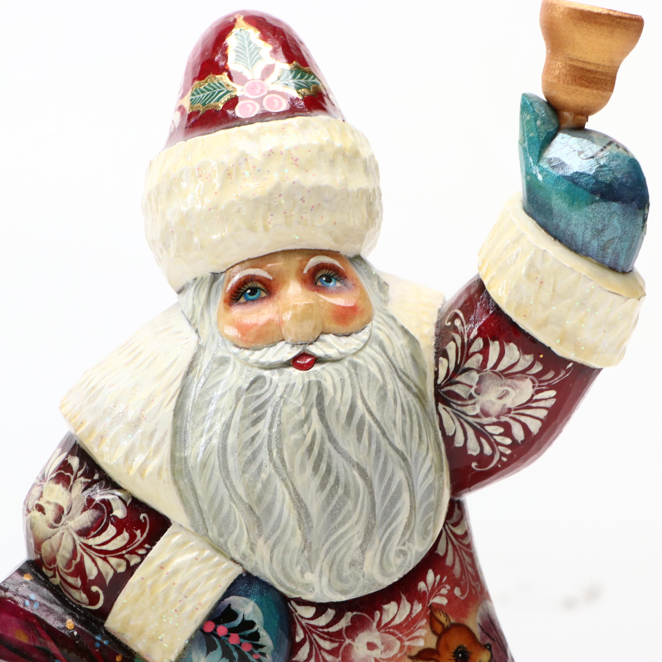 Russian Folk Art Hand-Carved and Painted Wood Santas