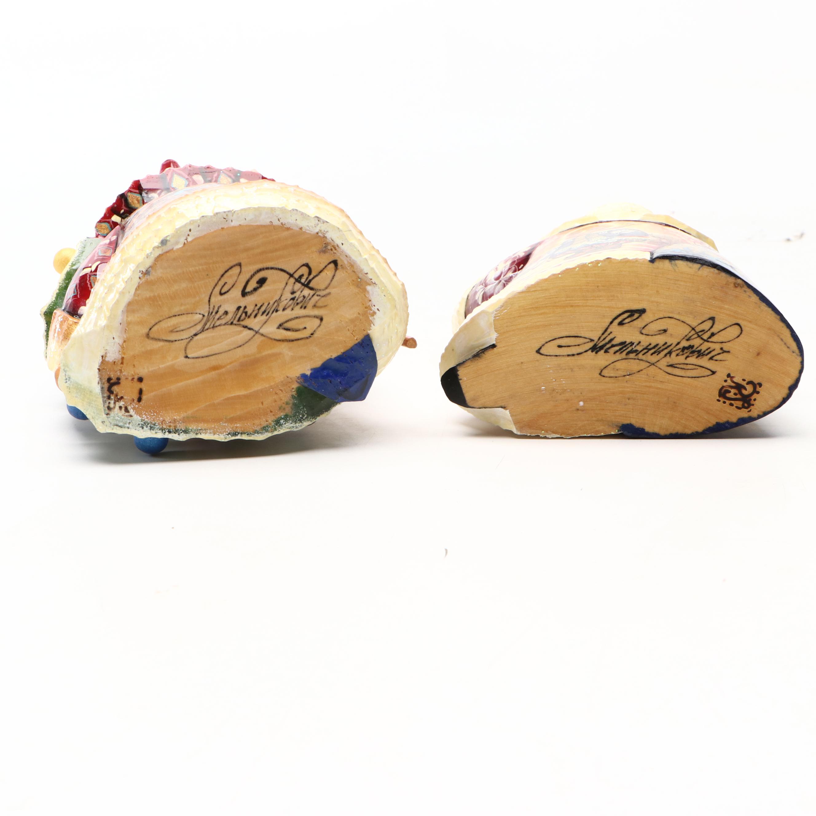 Russian Folk Art Hand-Carved and Painted Wood Santas