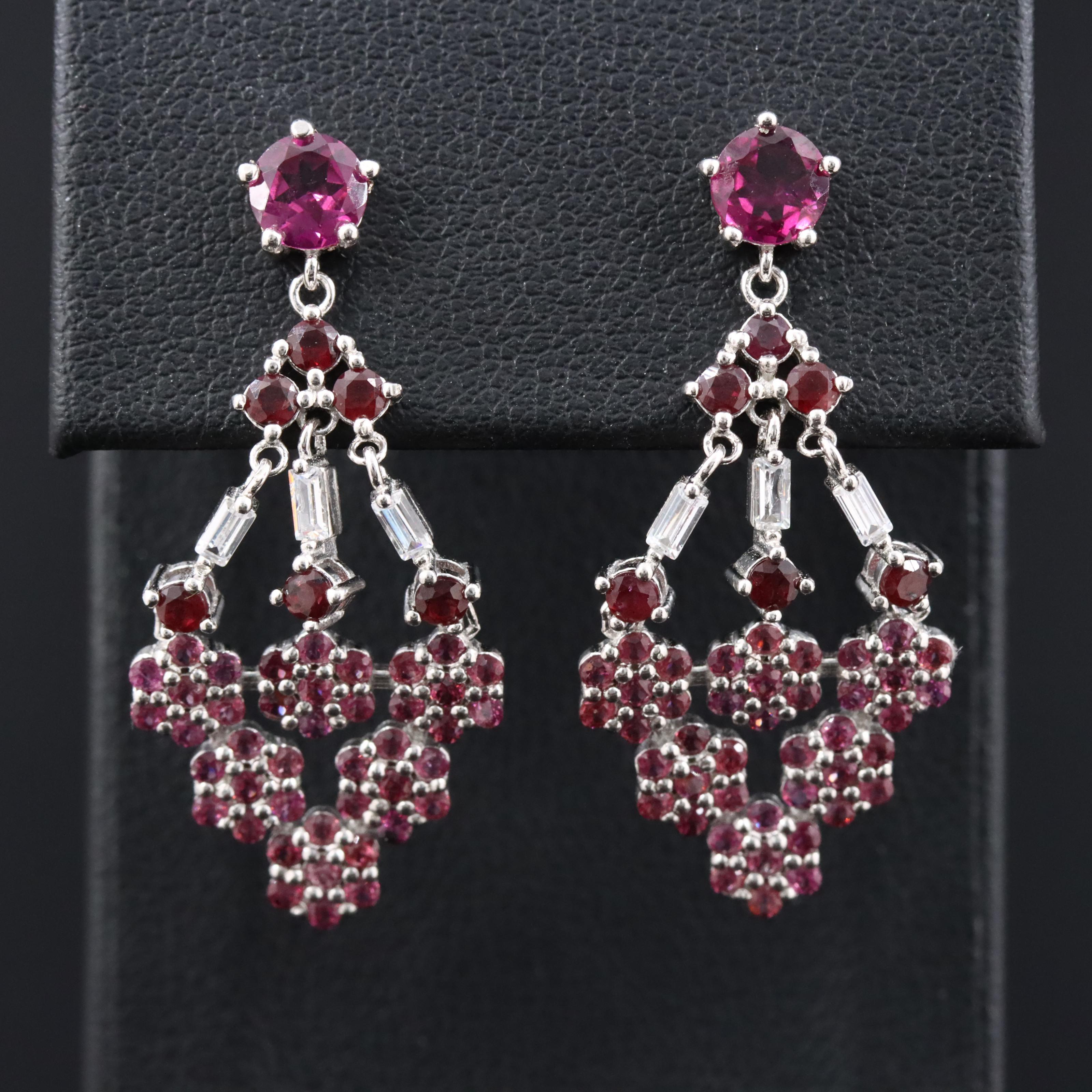 Sterling Rhodolite Garnet and CZ Earrings