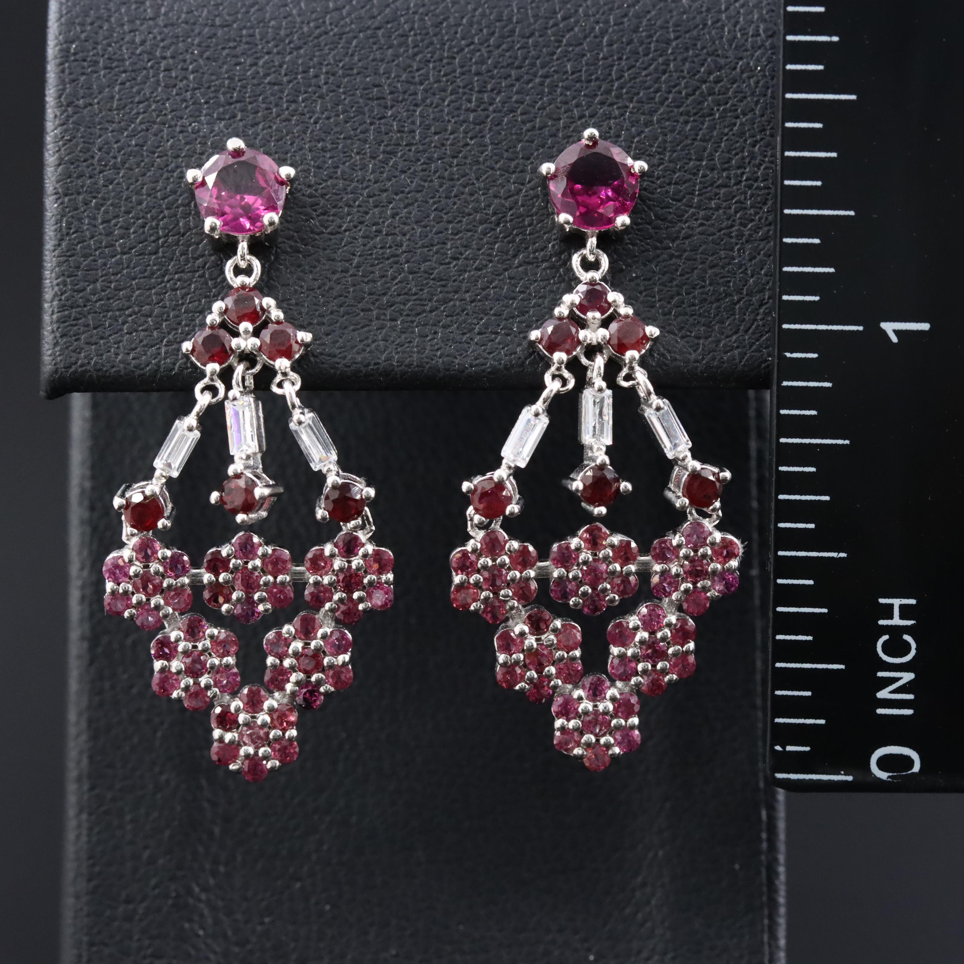 Sterling Rhodolite Garnet and CZ Earrings