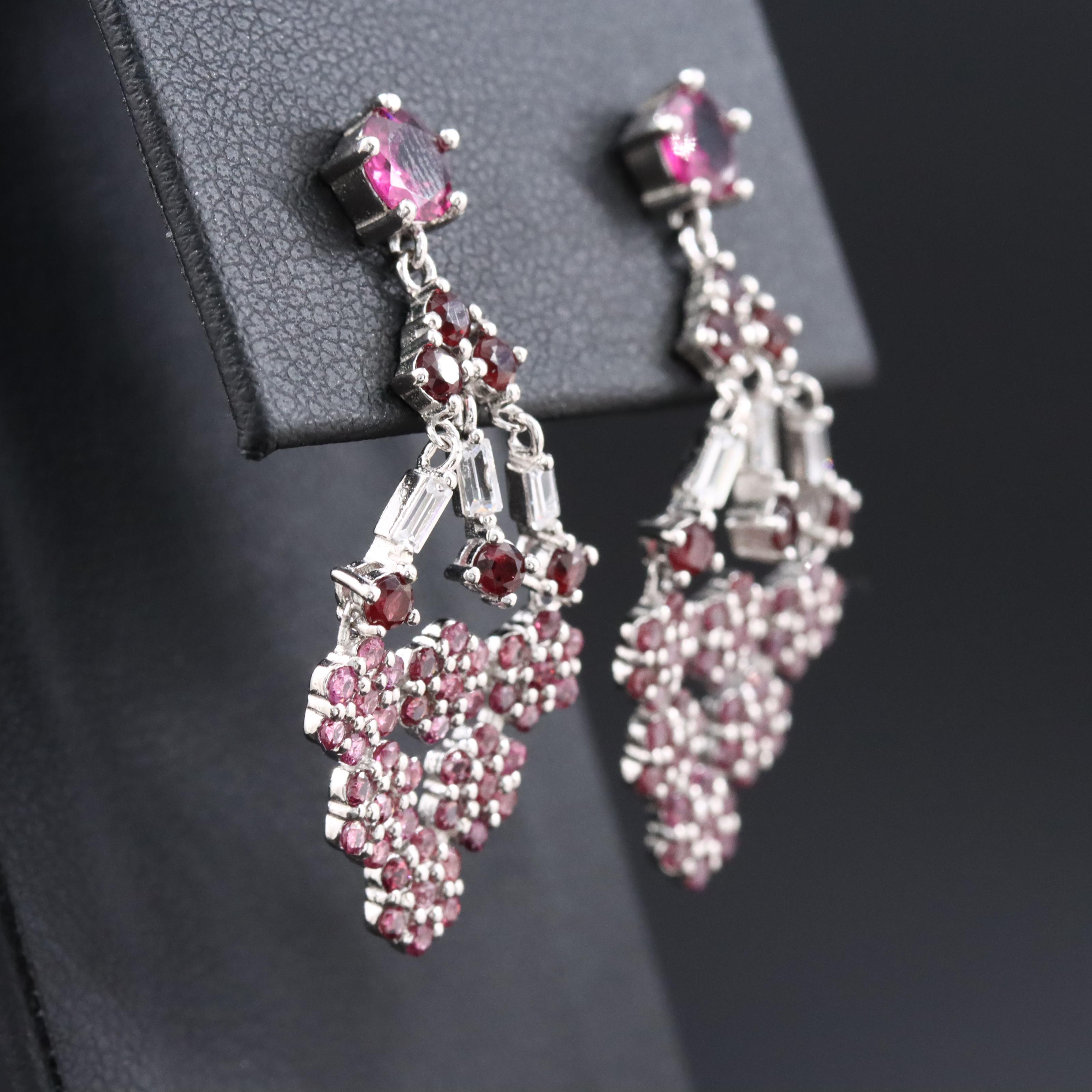 Sterling Rhodolite Garnet and CZ Earrings