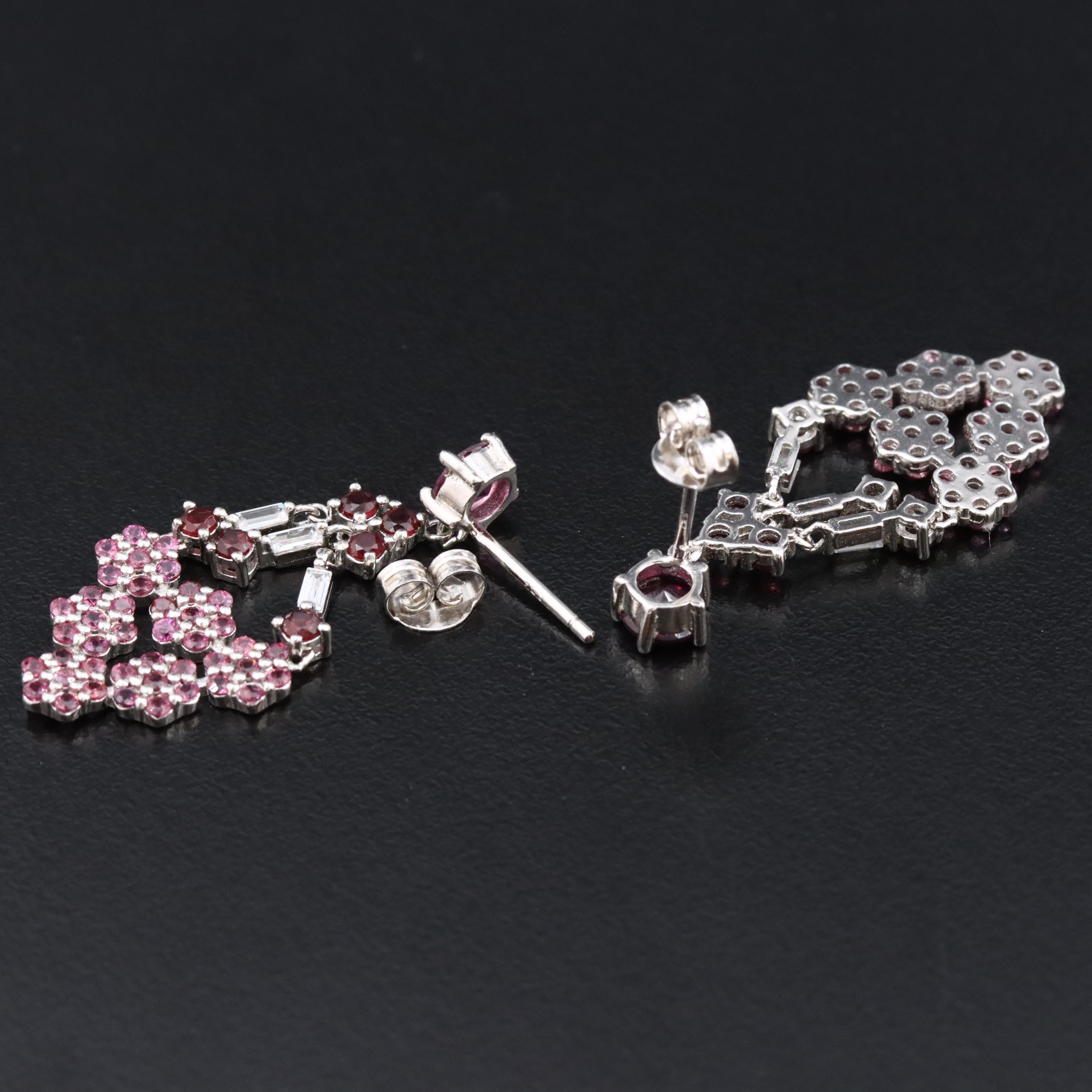 Sterling Rhodolite Garnet and CZ Earrings