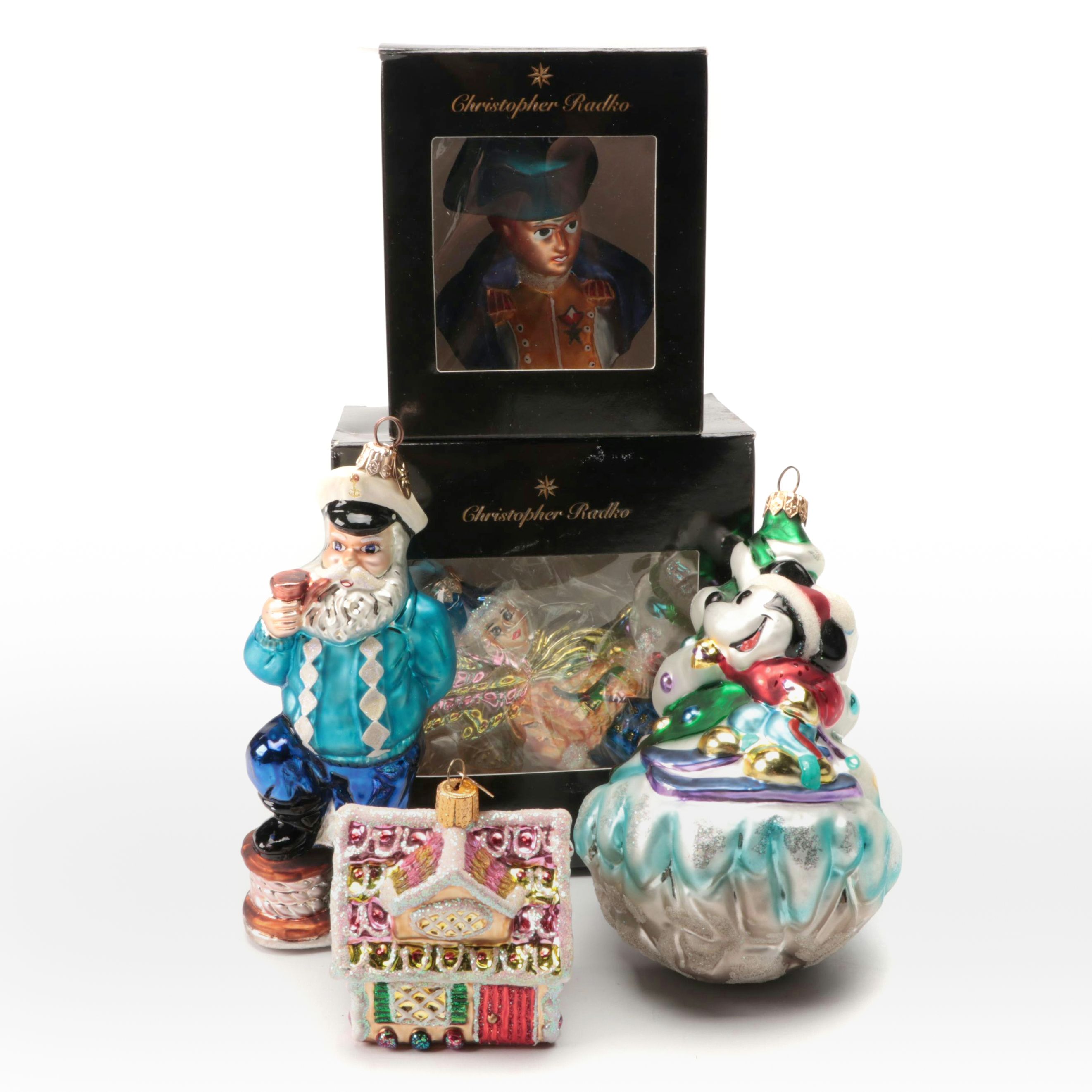 Christopher Radko "Downhill Mickey" and More Mold-Blown Glass Ornaments